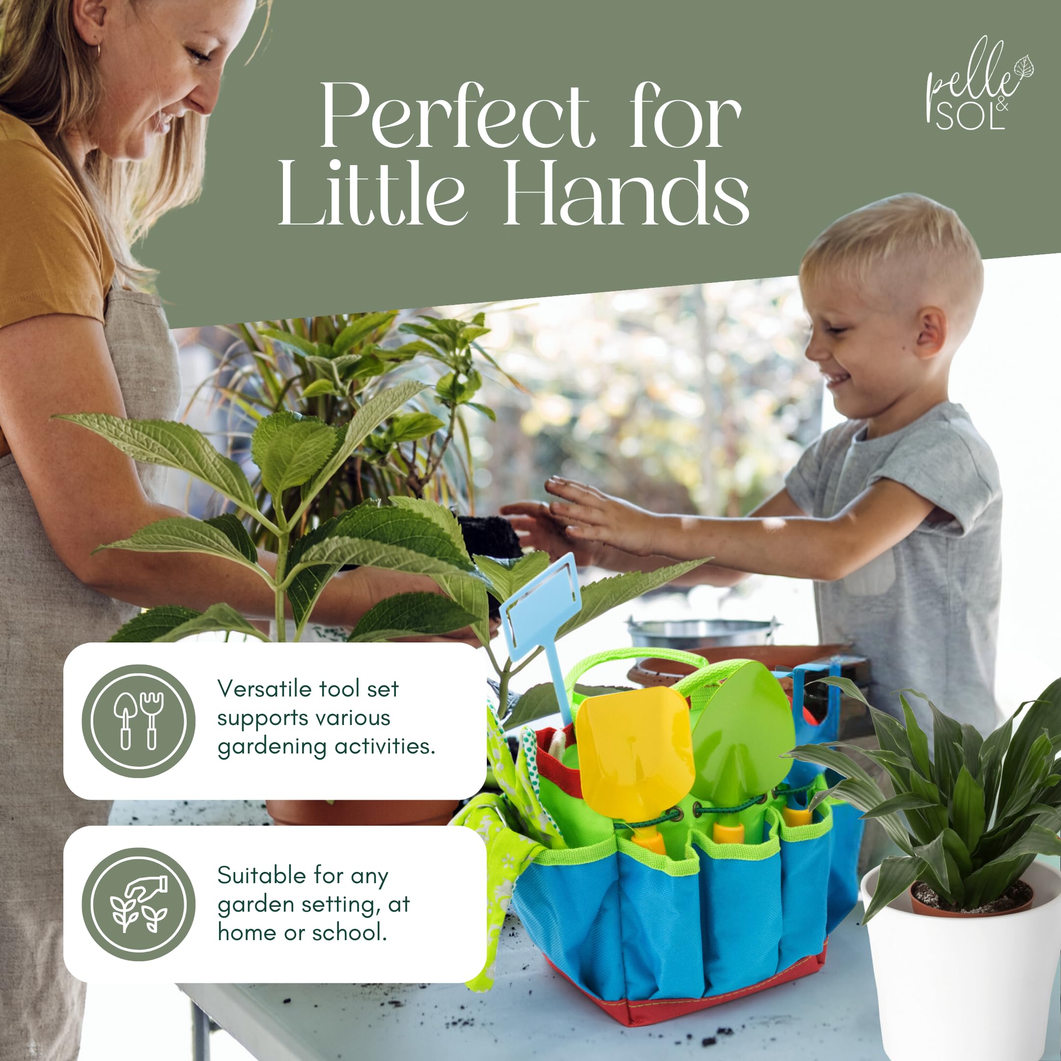 Pelle & Sol 10-Piece Kids Gardening Tool Set - Durable Metal & Plastic Tools for Ages 4+ 7