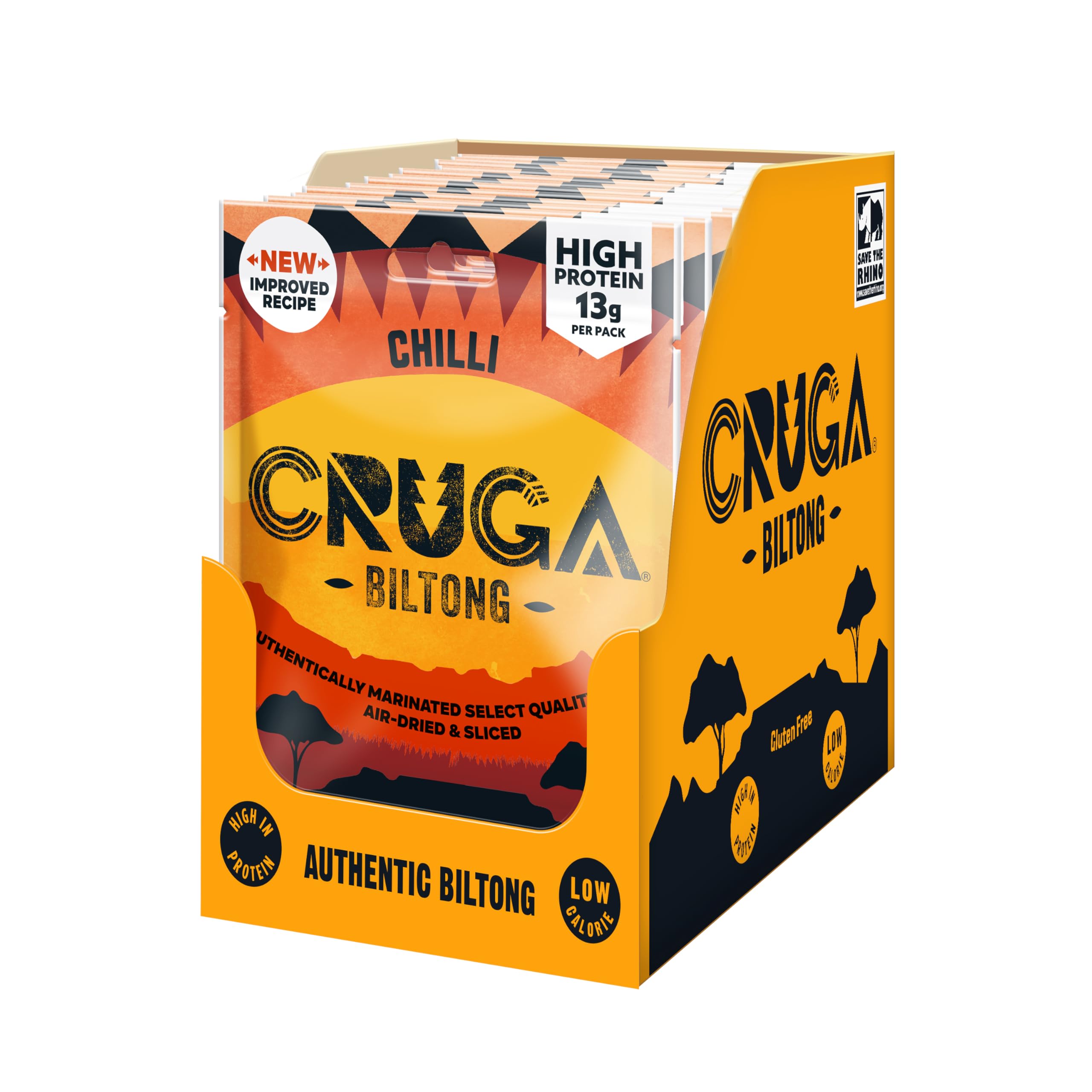 Cruga Chilli Beef Biltong - High Protein, Low Sugar, Gluten Free Snack | 35g Pack