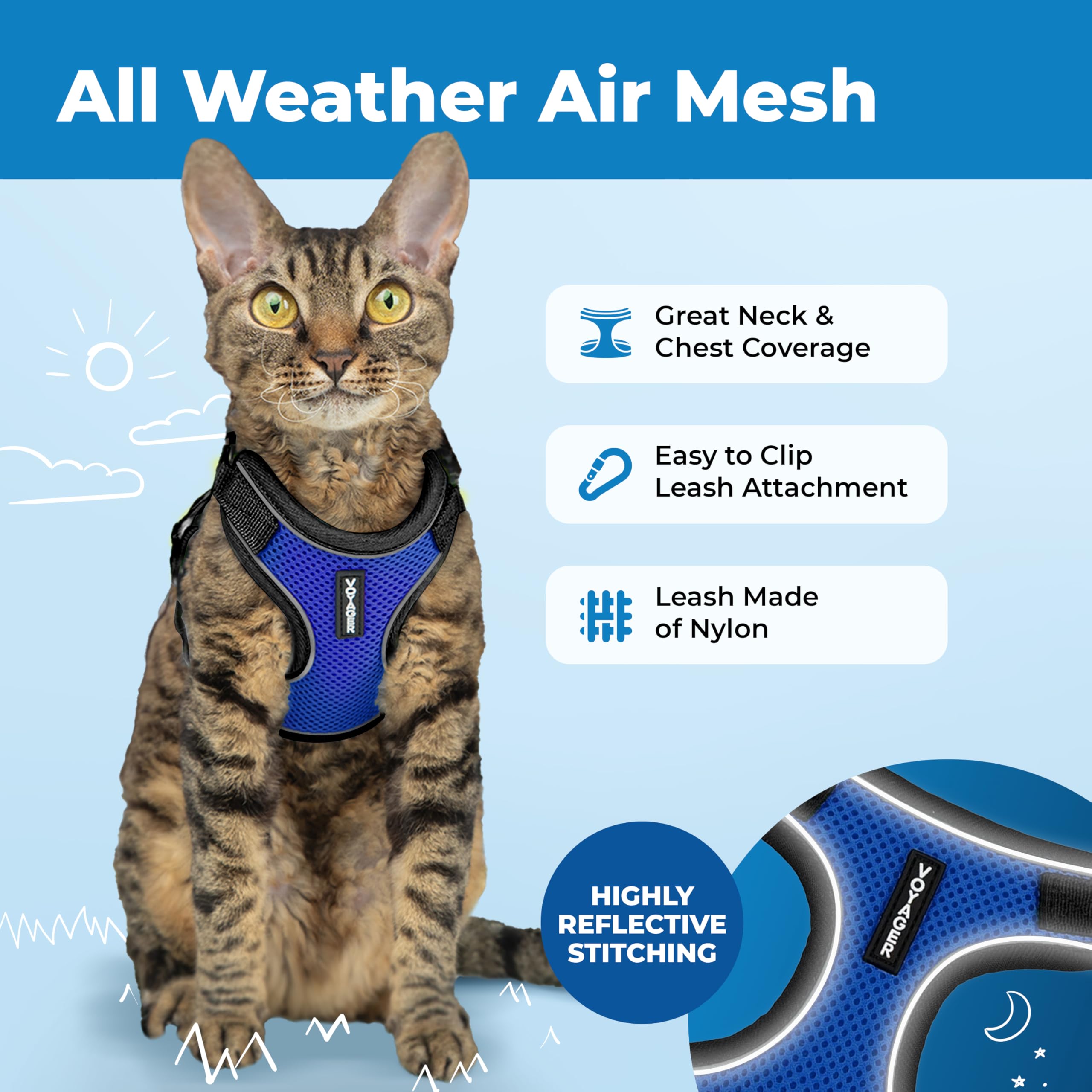 Best Pet Supplies Voyager Escape Proof Cat Harness and Leash Set - Reflective Stitching, 5ft Leash, Royal Blue, XS 3