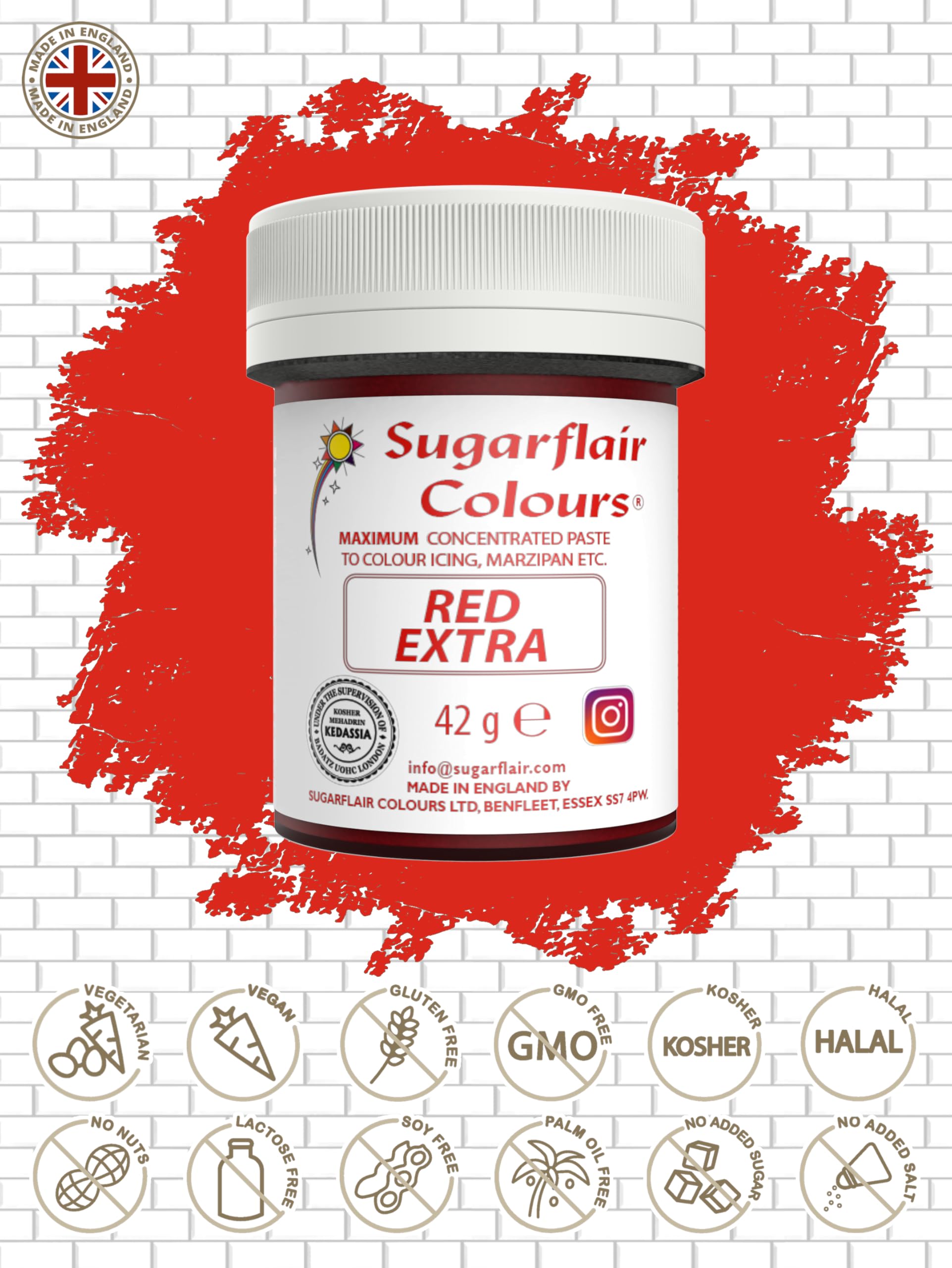 Sugarflair Rot, extra hochkonzentrierte Lebensmittelfarbpaste, 42 g 10