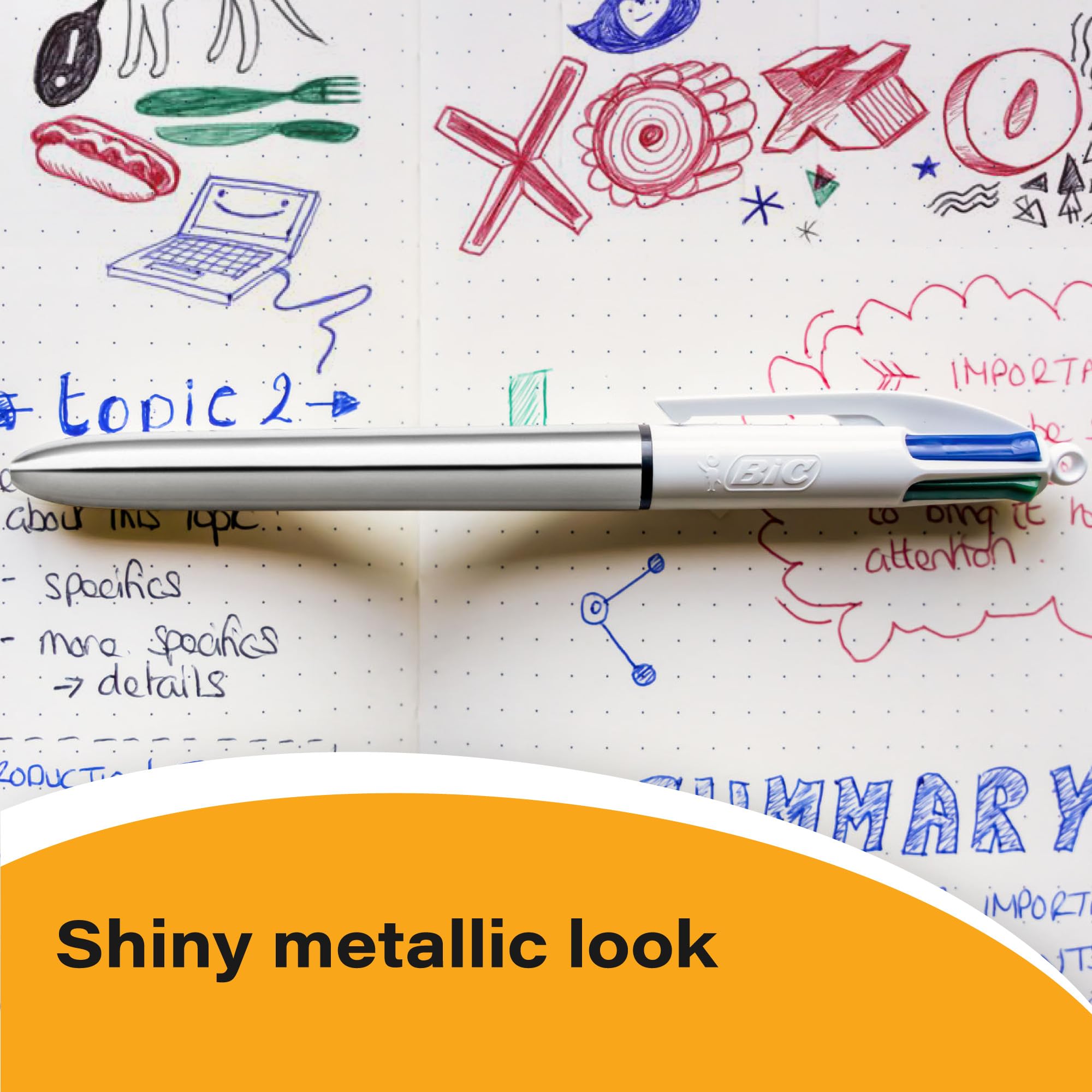 BIC 4 Colours Shine Ballpoint Pens - Medium 1.0mm Point | Metallic Barrels | Pack of 3 4