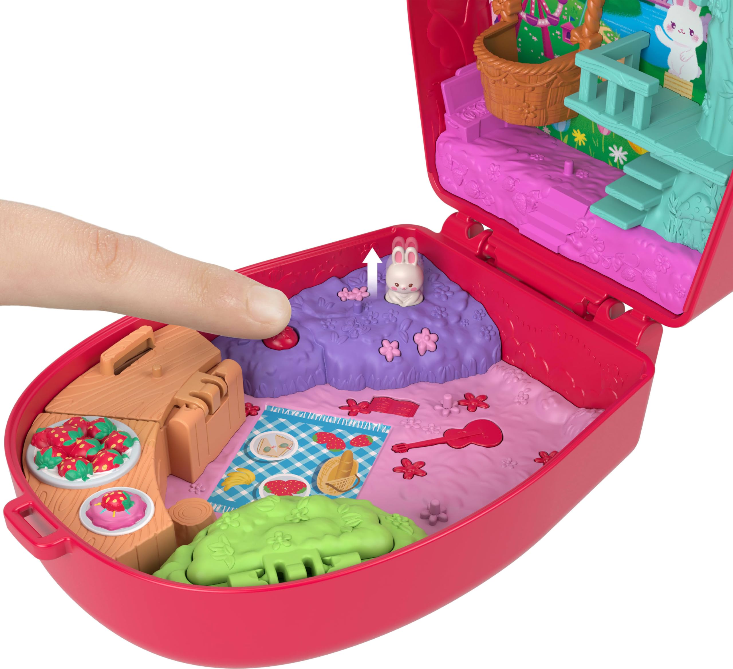 Polly Pocket Strawberry Picnic Bunny Compact Playset | Micro Doll & 8 Accessories | Ages 4+ 4