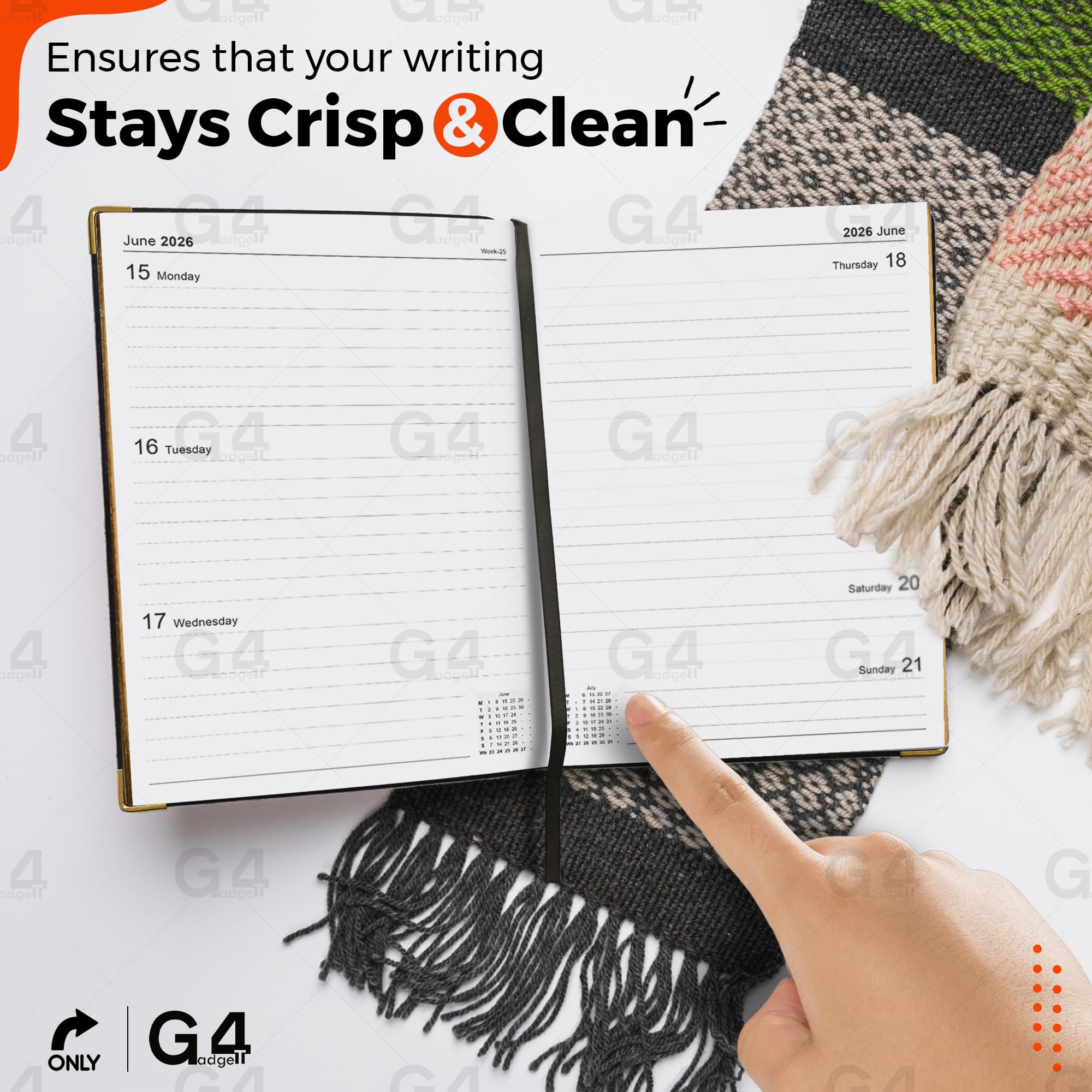G4GADGET 2026 A4 Week to View Diary | Black Hardback with Gilt Edges | 195 Pages 6
