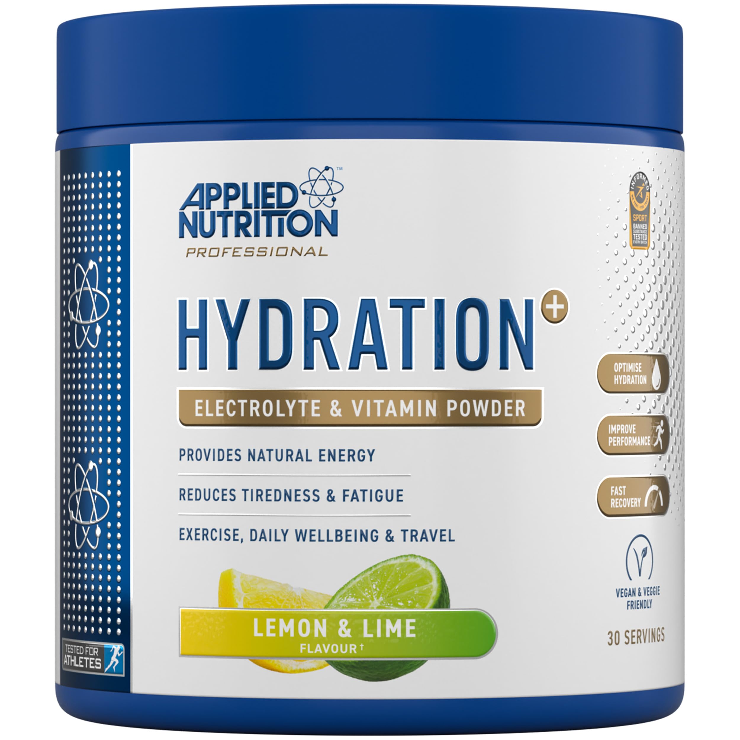 Applied Nutrition Hydration+ Electrolytes and Vitamin Powder Sugar-Free | 240g Tub | Vegan, Halal
