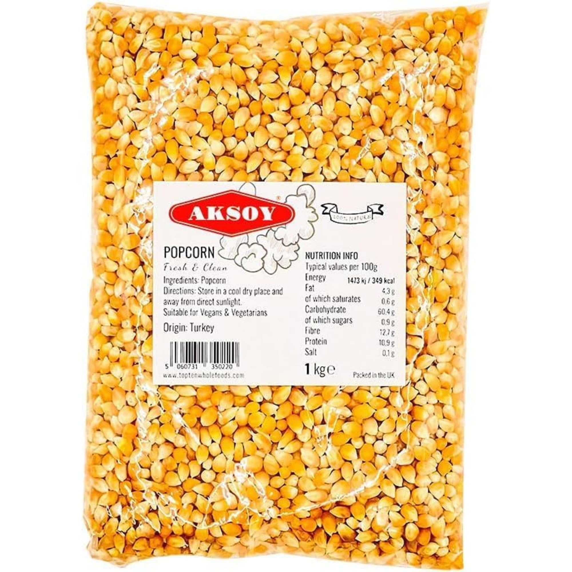 AKSOY Popping Corn Kernels - 1KG | Non-GMO White Kernels for Stovetop or Popper