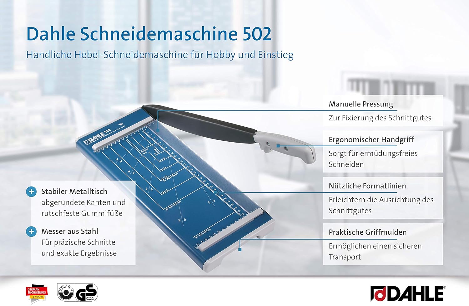 Dahle 502 Guillotine Paper Cutter (Cutting Performance up to 8 Sheets / DIN A4) Blue 23