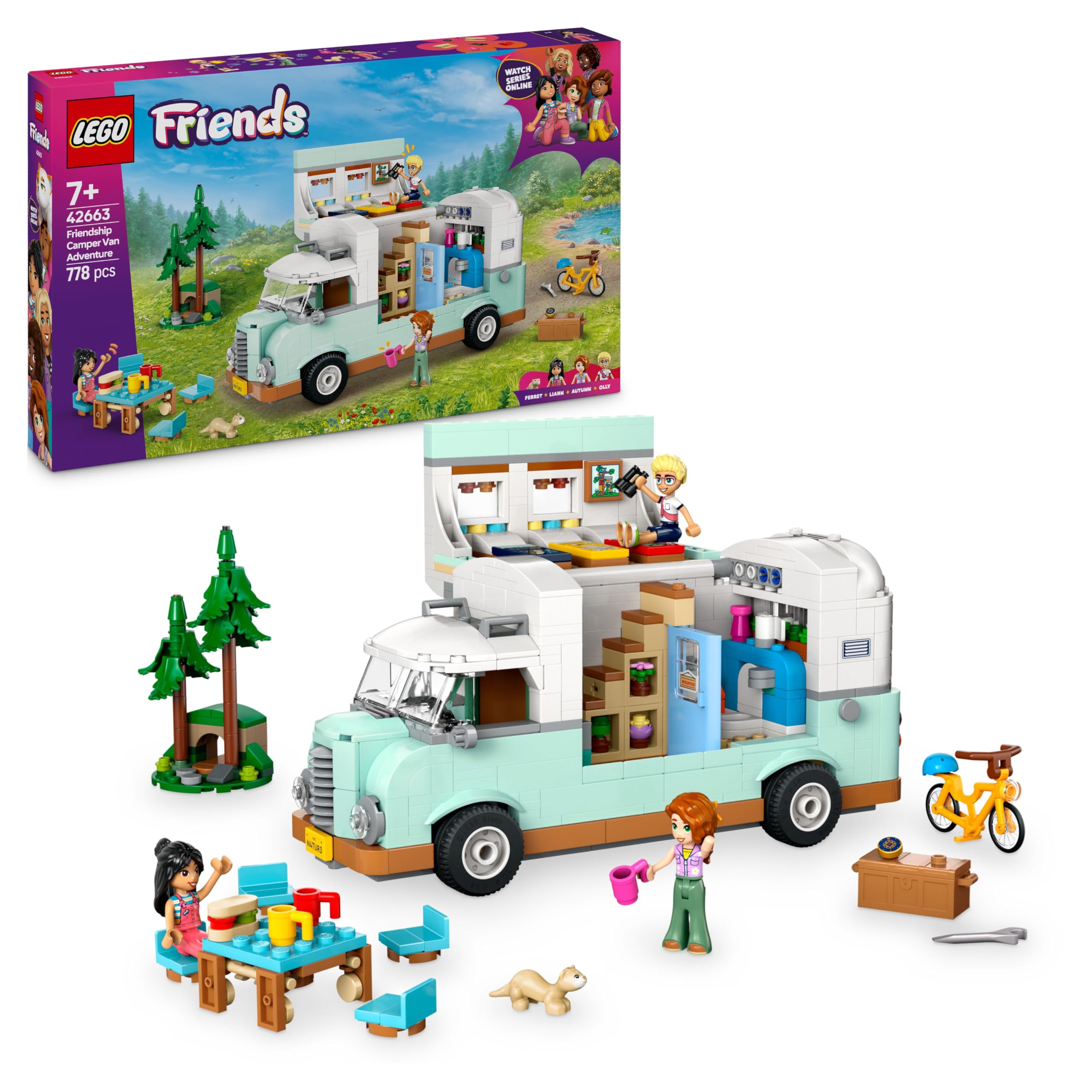LEGO Friends Friendship Camper Van Adventure Set 42663 | Ages 7+ | Includes 3 Mini Dolls & Ferret
