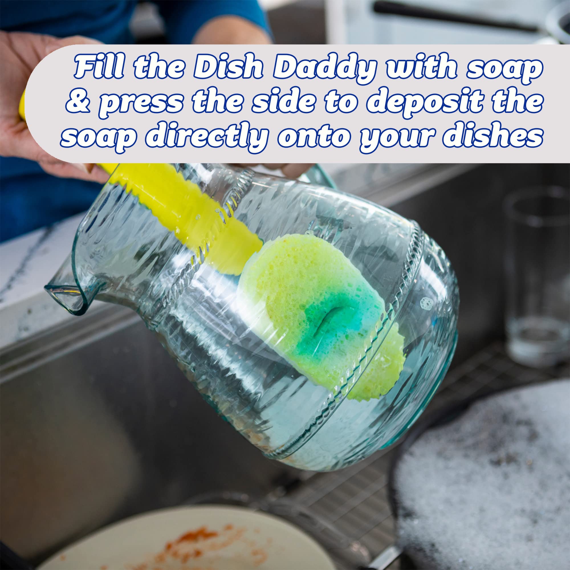 Scrub Daddy Dish Wand Scrubber with Handle | Soap Dispensing | Texture Changing Sponge | Yellow