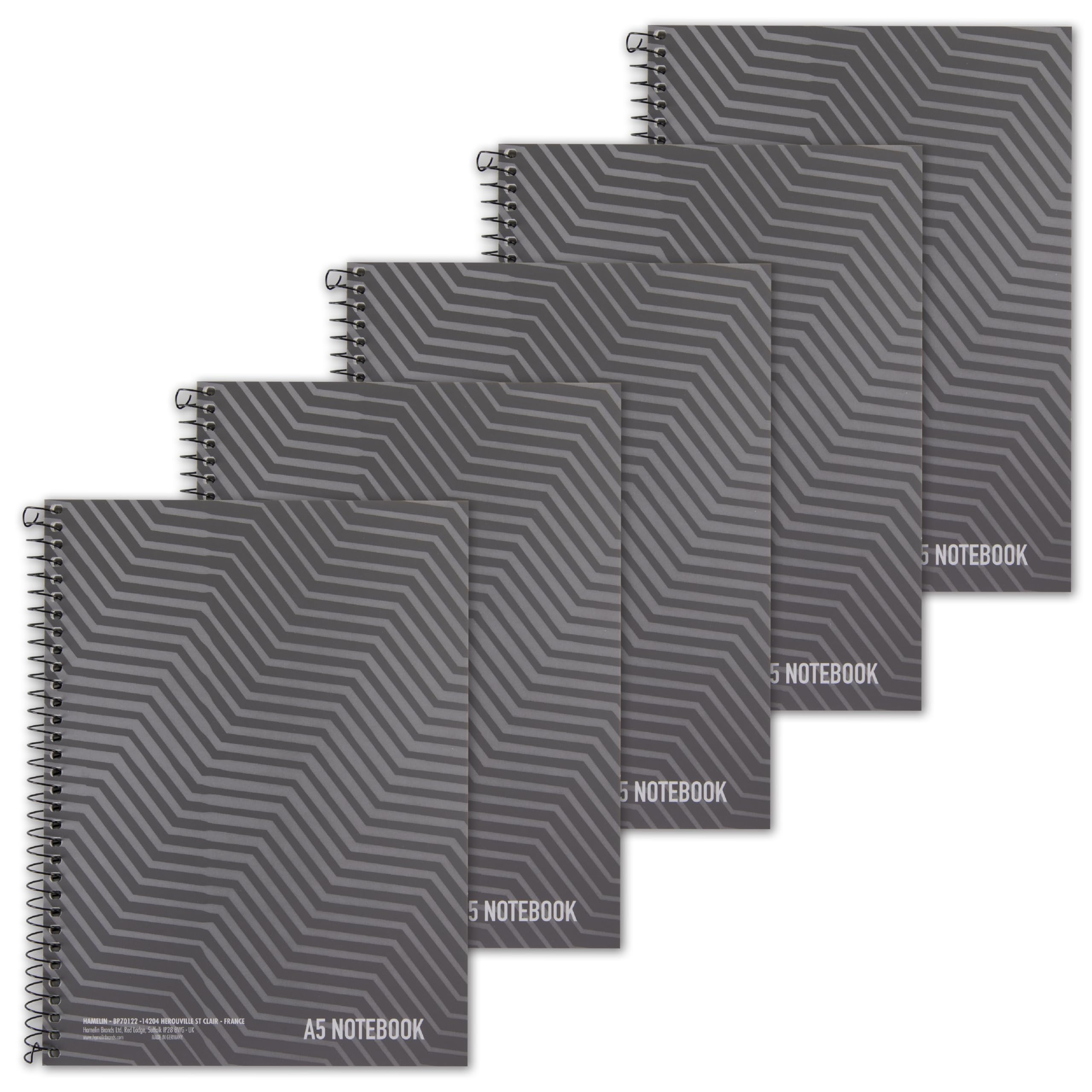 SUMMIT Jotter A5 Notebook - 80 Sheets, 160 Page, 8mm Ruled with Margin | Pack of 5 Grey