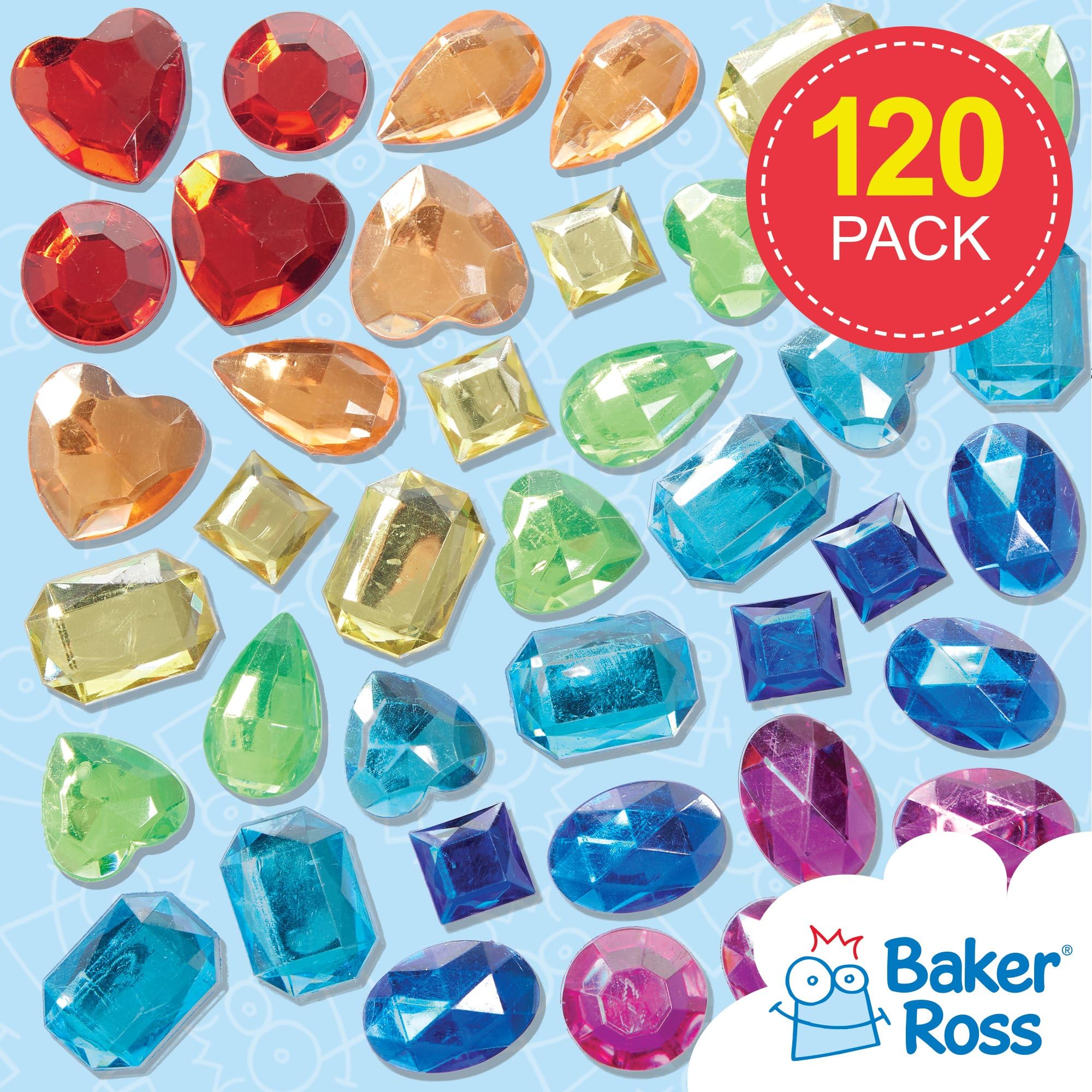 Baker Ross FC759 Large Rainbow Self-Adhesive Gems - Pack of 120 | 15mm-25mm | Plastic
