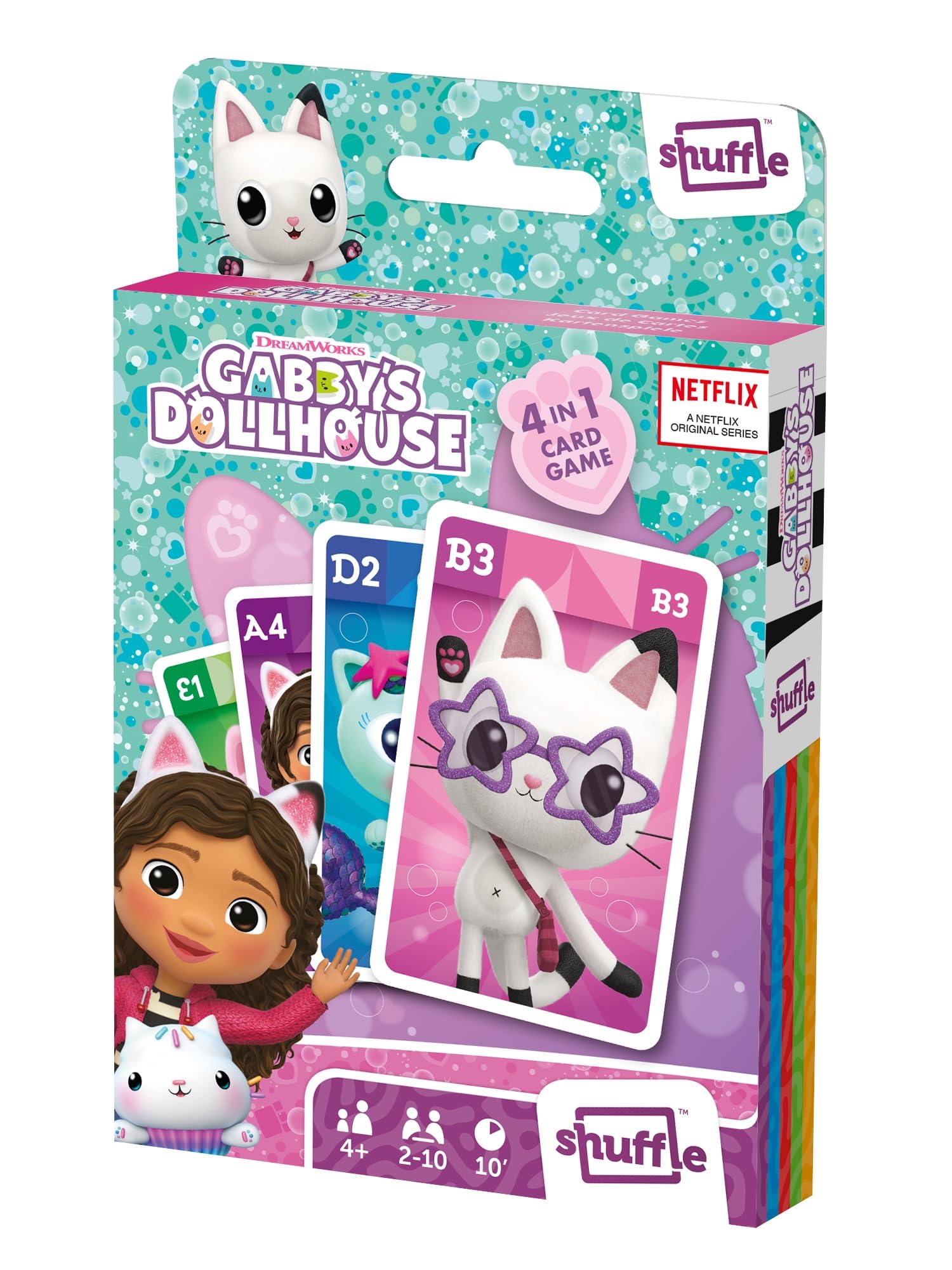 Shuffle Gabby's Dollhouse 4 in 1 Card Games - Ages 4+ | 2-4 Players
