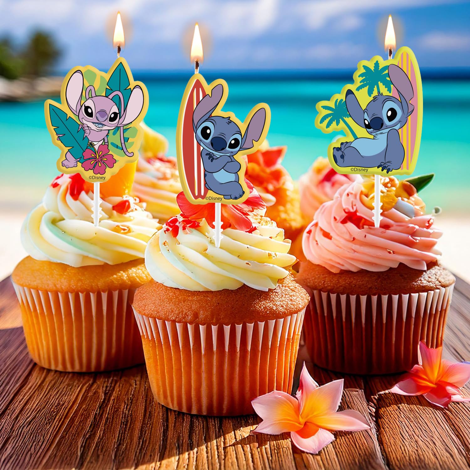 dekora Disney Lilo & Stitch Birthday Candles - Set of 4 Tropical Themed Cake Decorations
