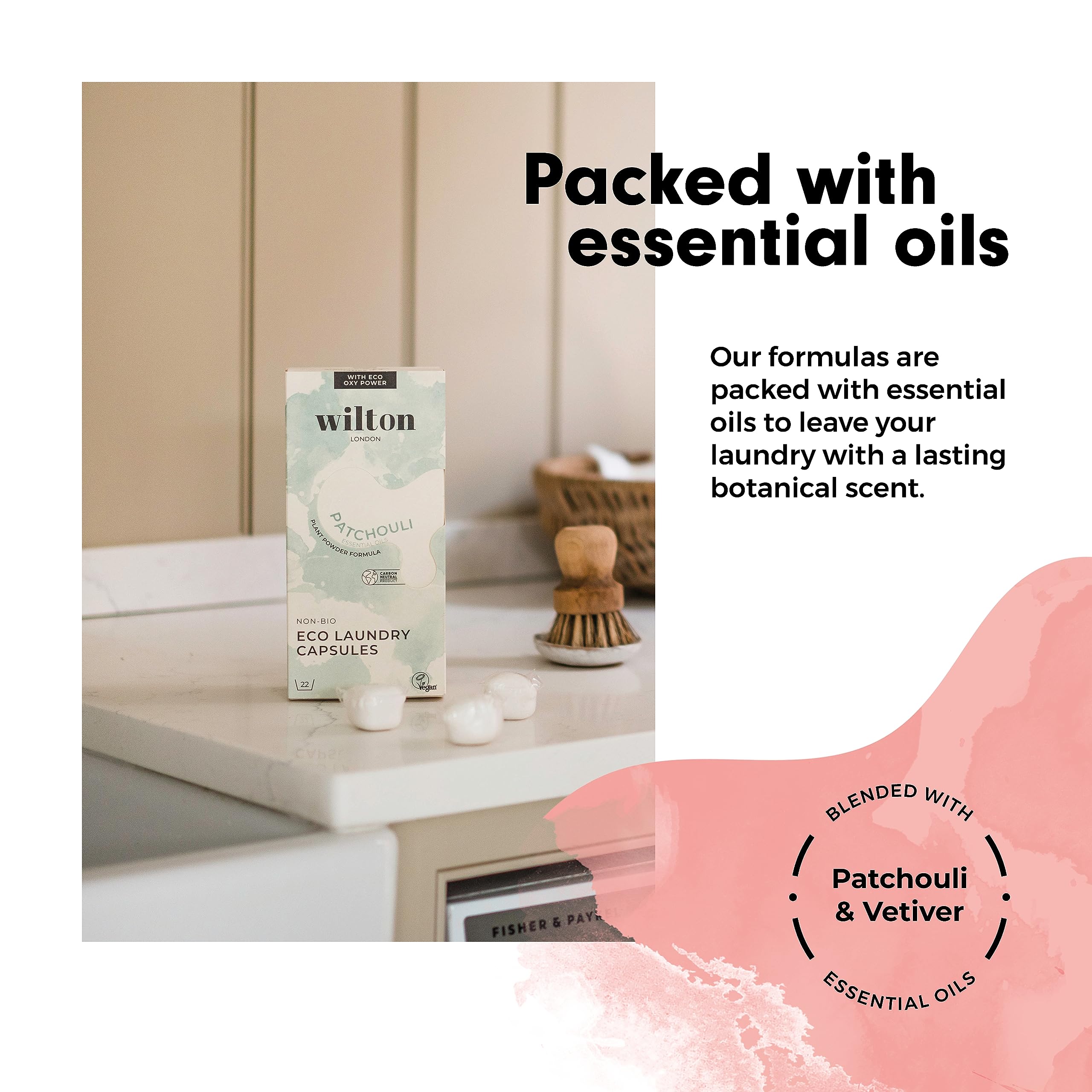 Wilton London Eco Friendly Laundry Capsules - Patchouli Scent | 22 Washes | Plastic Free 2