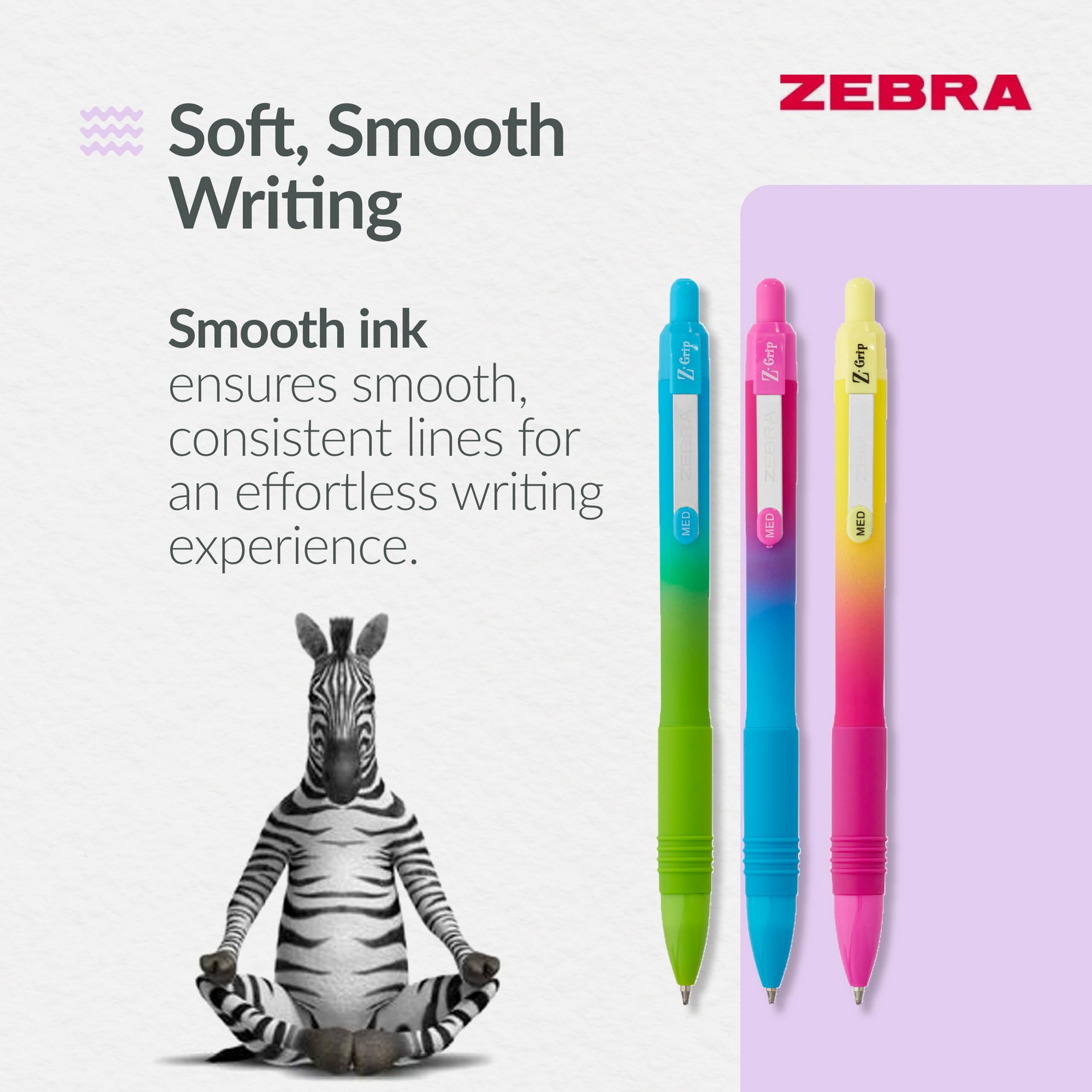 Zebra Pen Z-Grip Soft Touch Ballpoint Pens - Black Ink, 1.0mm Medium Point, 3 Pack