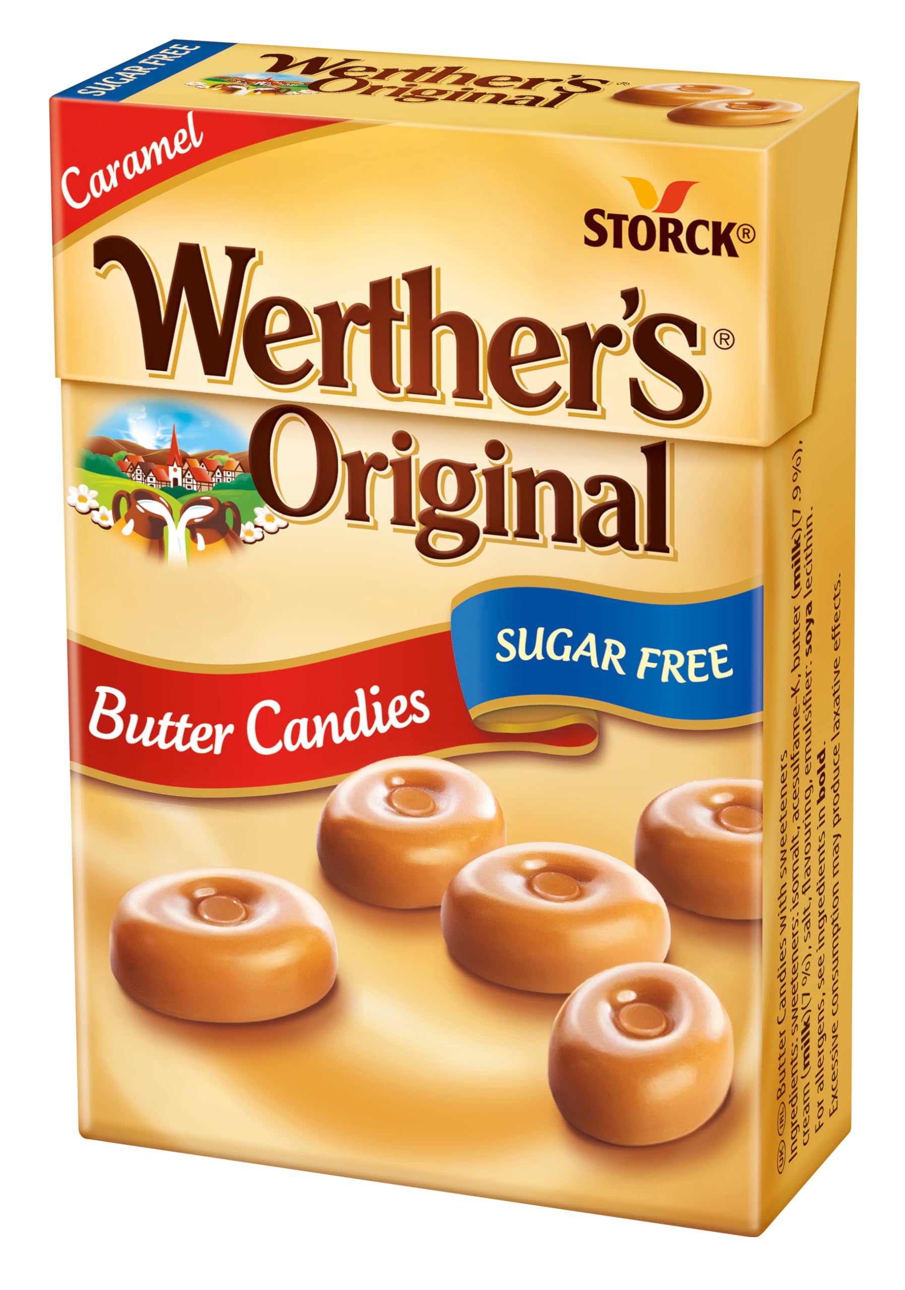 Werther's Original Zuckerfreie Butterkaramell Bonbons, Glutenfrei &amp; Vegetarisch, 42 g Box (20 Stück)