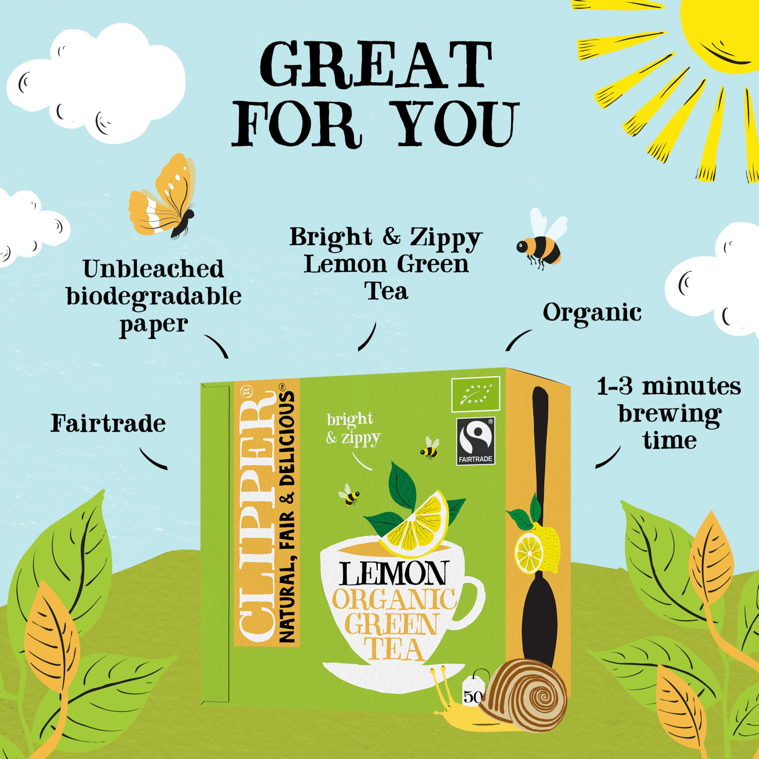 Clipper Natural, Fair & Delicious Organic Lemon Green Tea Teabags, 50 Count