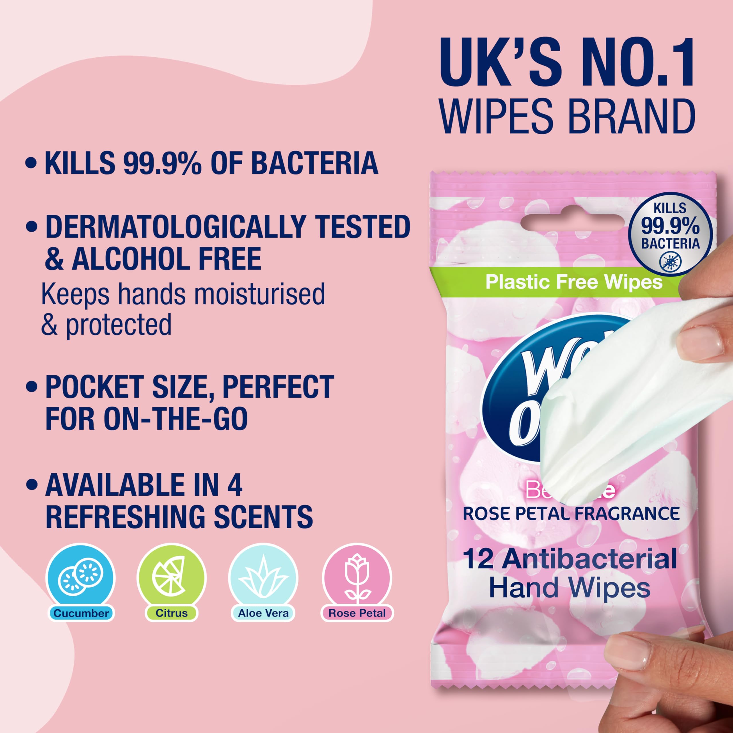 Wet Ones Be Cute Antibacterial Biodegradable Hand Wipes - Rose Scent, 12 Count Pack (144 Total Wipes)