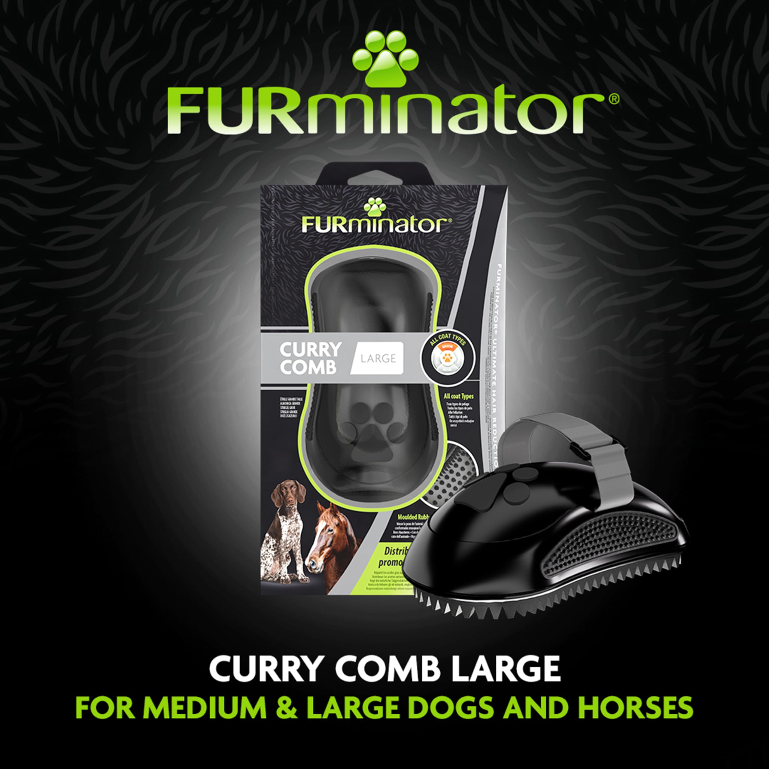 FURminator Curry Comb Large - Rubber Grooming Brush for Dogs & Horses, Removes Loose Hair & Dust, Massages Skin 3