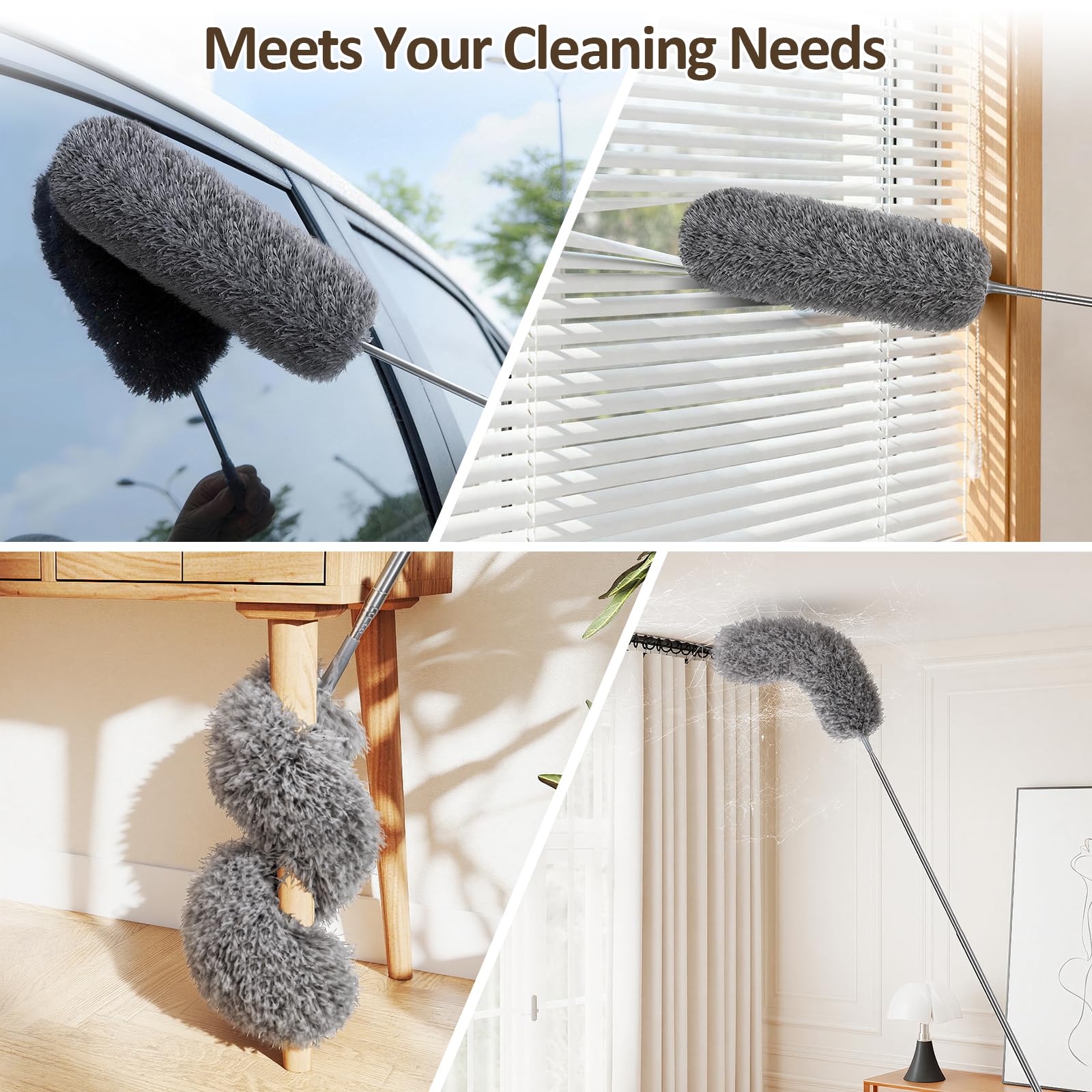 Alyvisun Extendable Feather Duster - 40-240 cm Telescopic Pole, Washable Microfibre Head 7