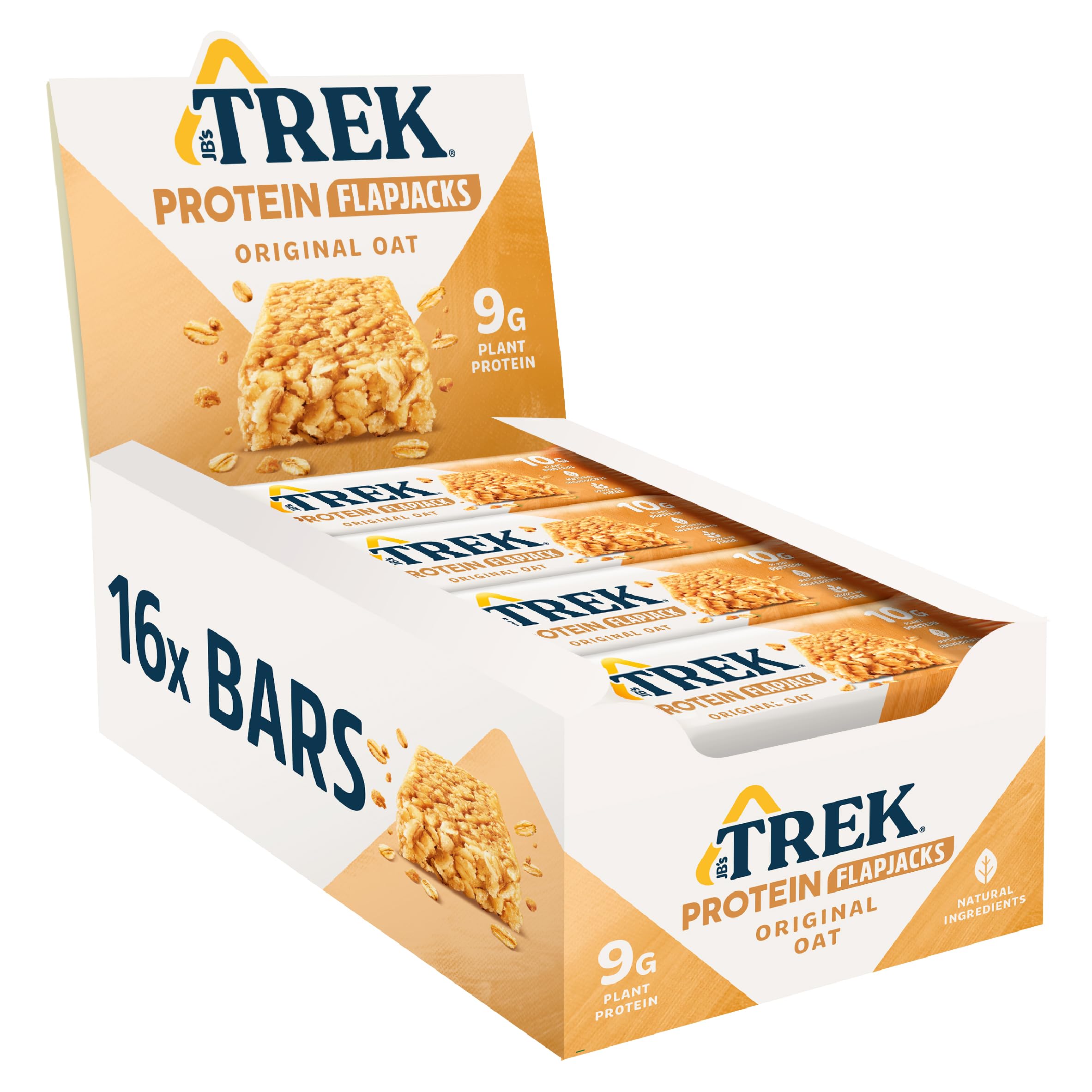 JB's TREK High Protein Flapjack Original Oat - Gluten Free, Plant Based Protein Snack | 16 x 50g Bars