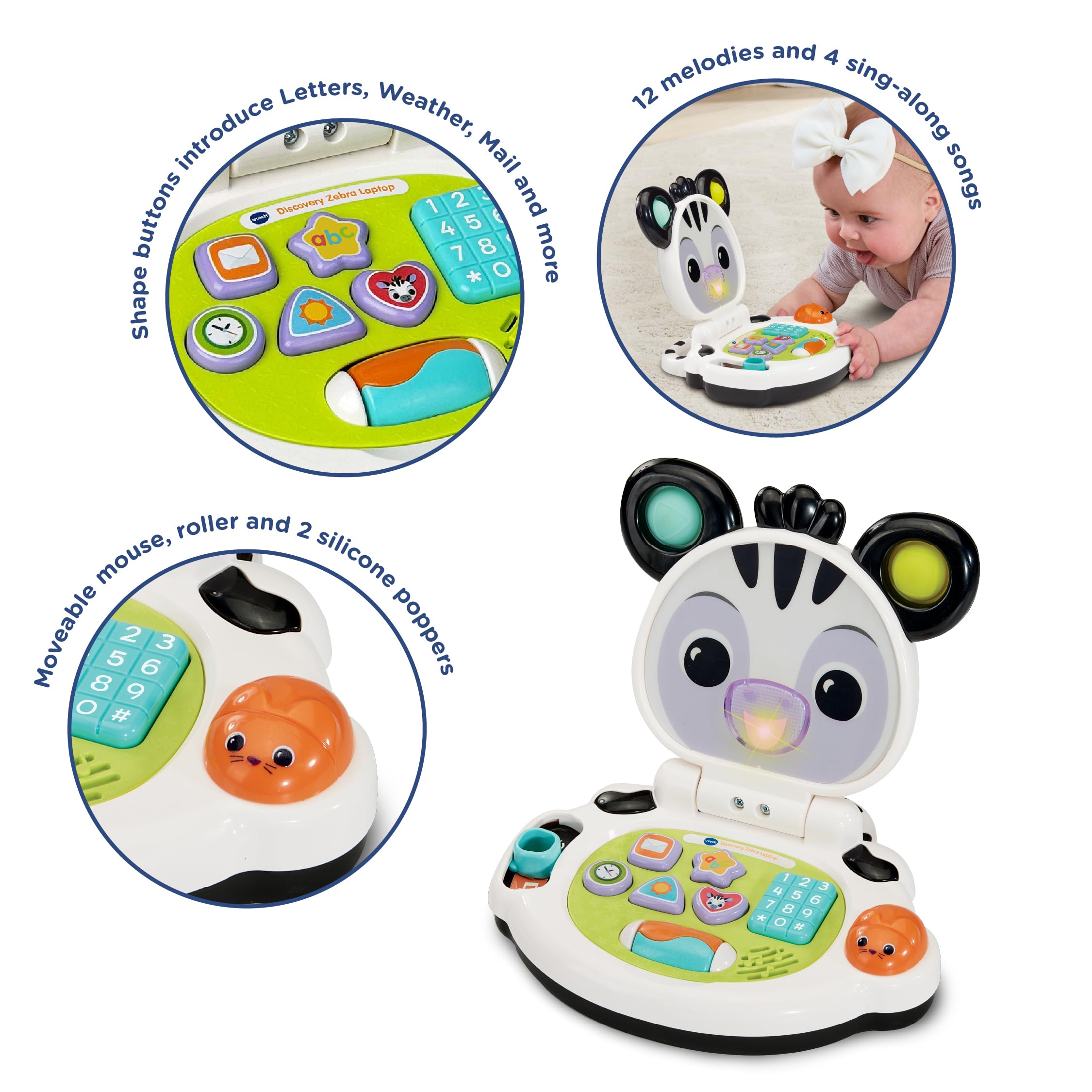 VTech Baby Discovery Zebra Laptop - Interactive Learning Toy for Ages 3-24 Months 2