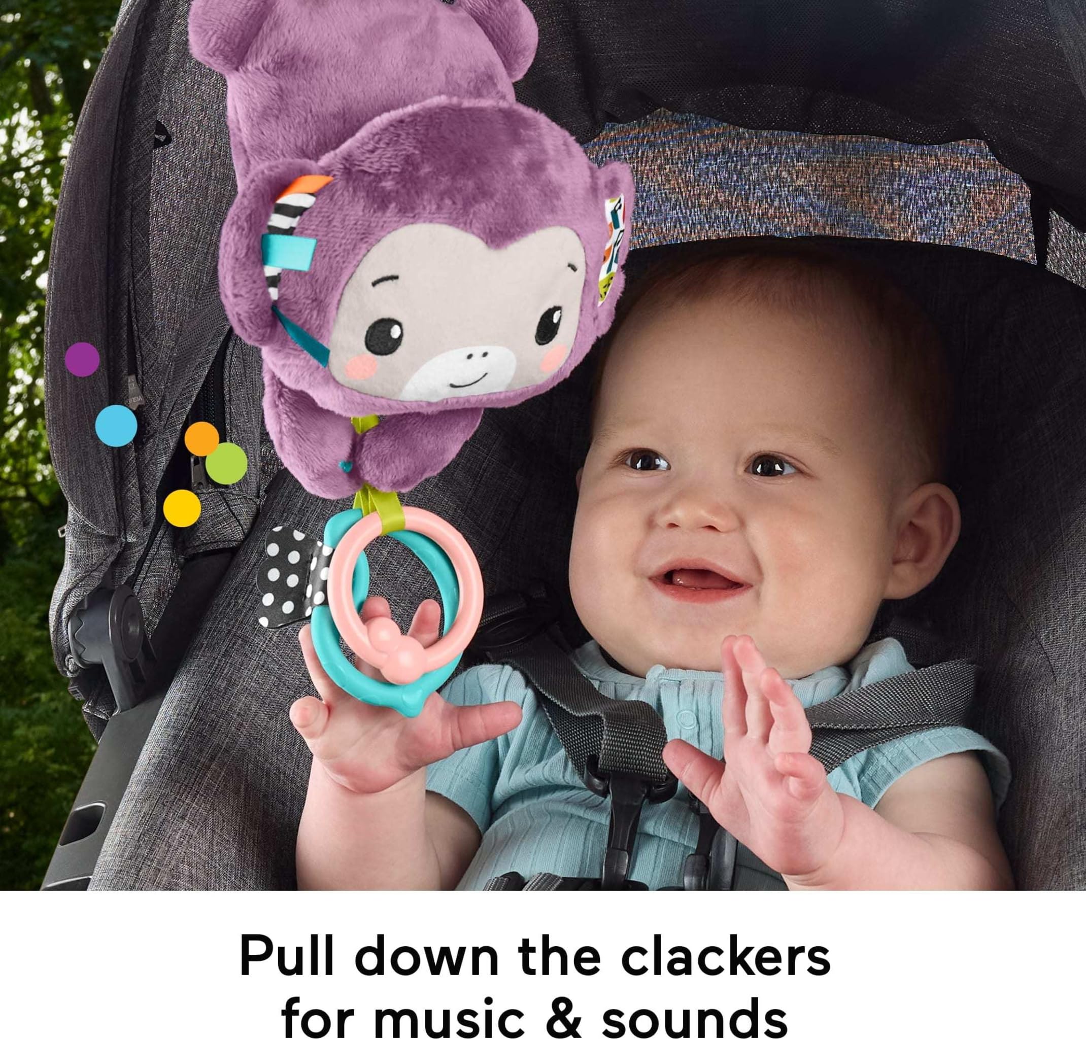 Fisher-Price Sing & Go Purple Monkey Stroller Toy - Musical Sensory Toy for Newborns 10