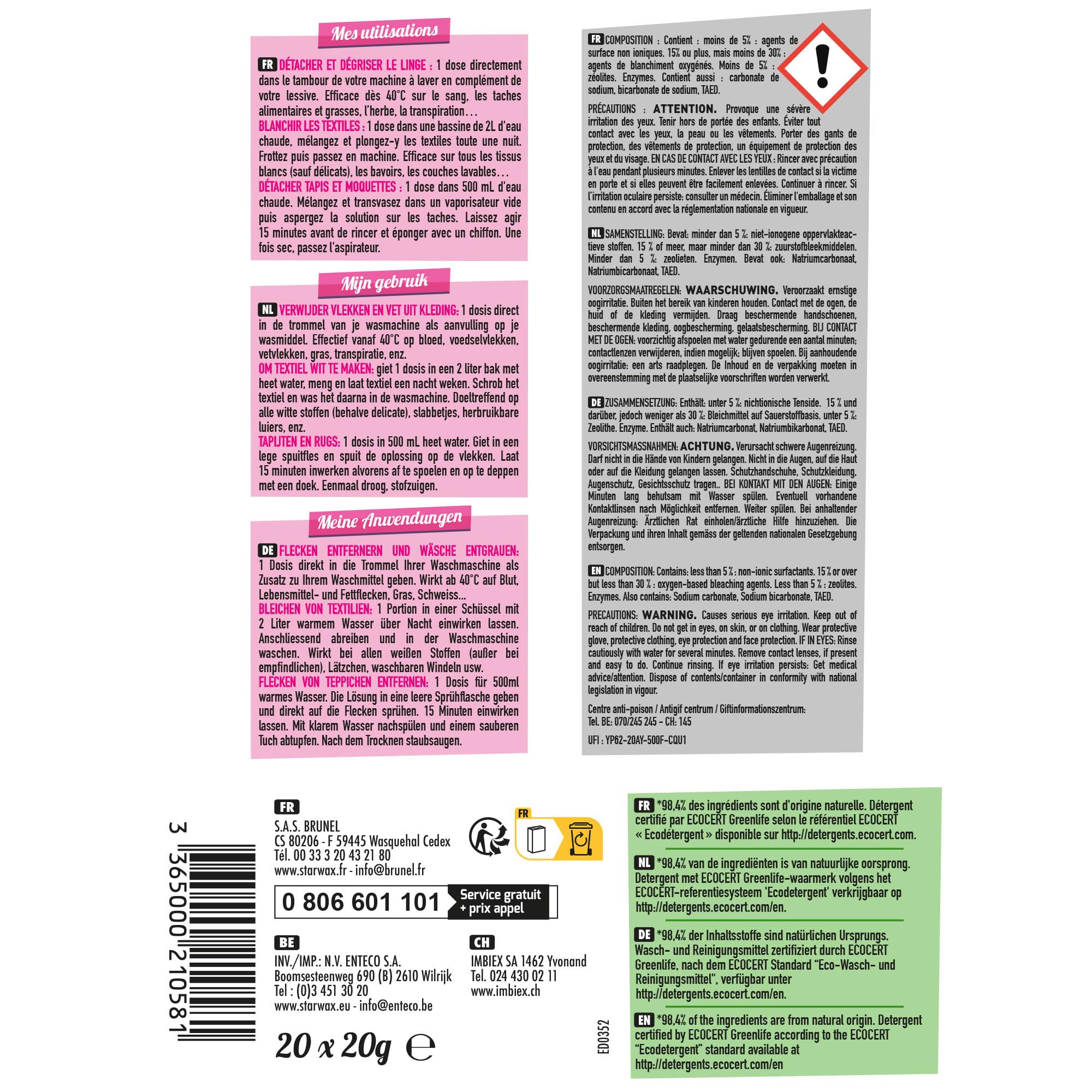 STARWAX THE FABULOUS Sodium Percarbonate Powder Detergent - 20 Count Capsules | Whitening & Stain Removal 7