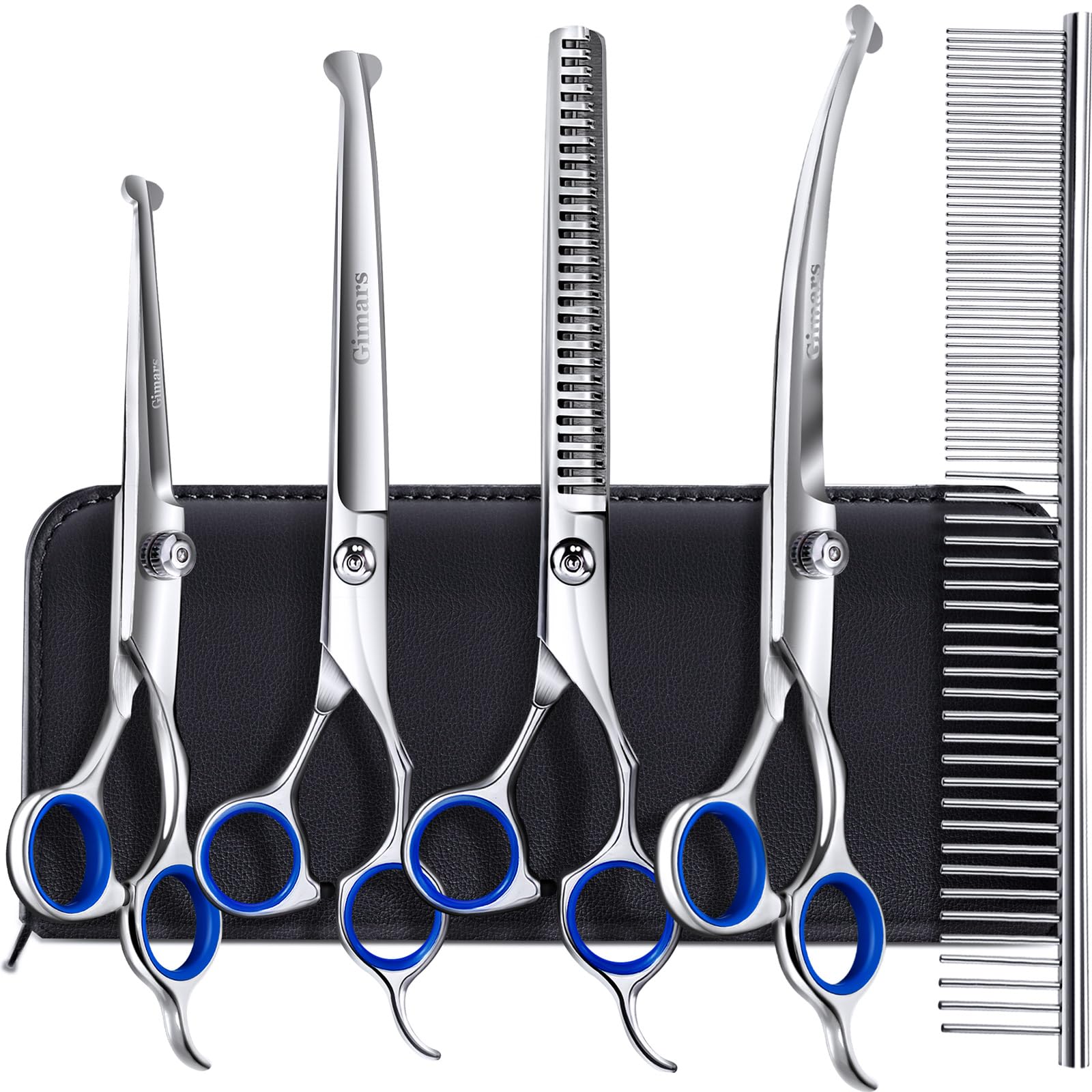 Gimars 6-in-1 Professional Dog Grooming Scissors Set | 4CR Stainless Steel | Blue