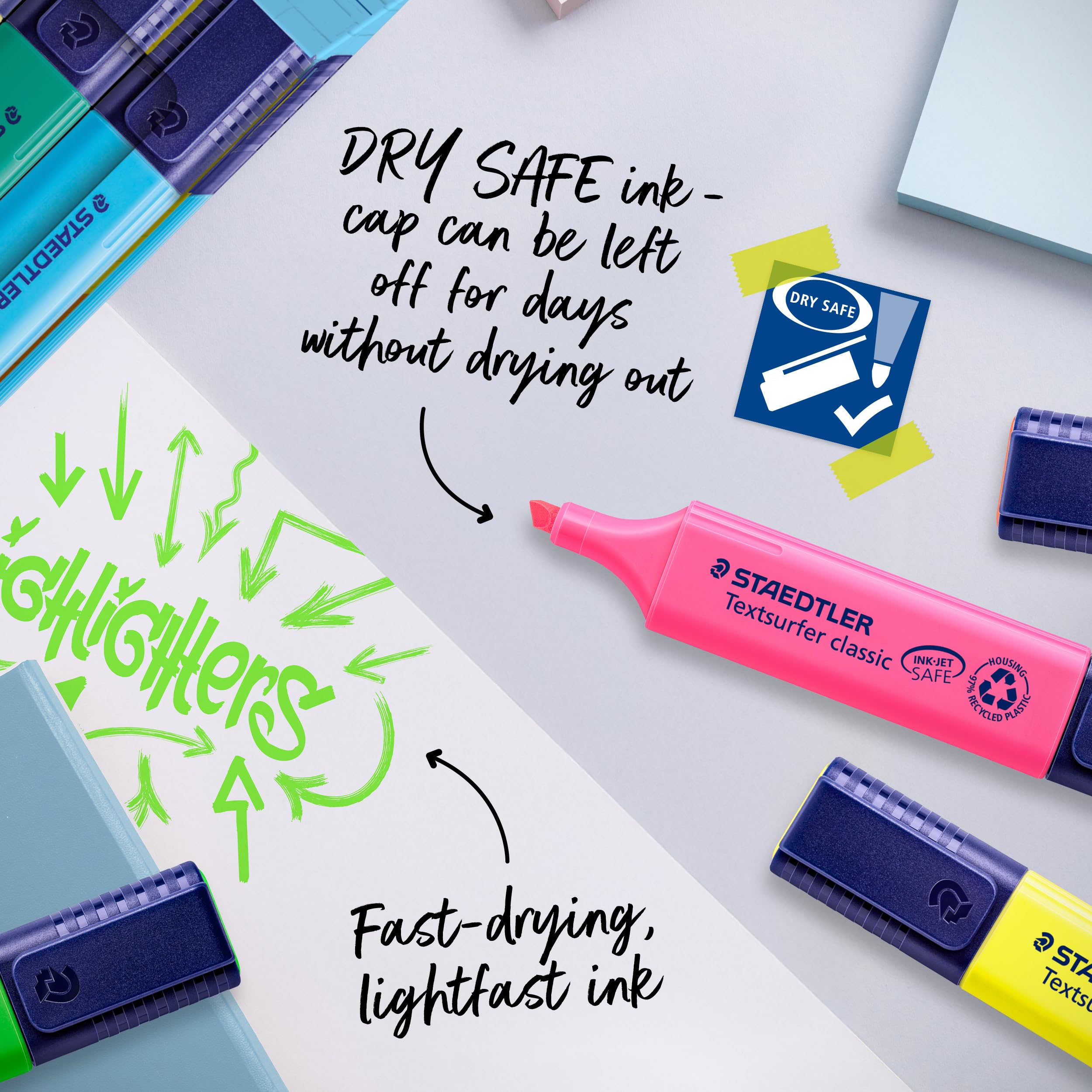 STAEDTLER Textsurfer Classic Highlighter Pen 364 WP8 ST - Chisel Tip, Ink Jet Safe | Wallet of 8 Assorted Neon Colours 4