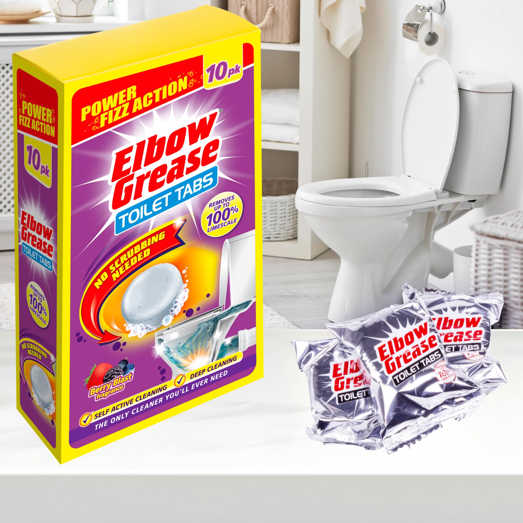 Elbow Grease Toilet Cleaning Tabs - Removes Up To 100% Limescale | Berry Blast Scent | 10 Count 6