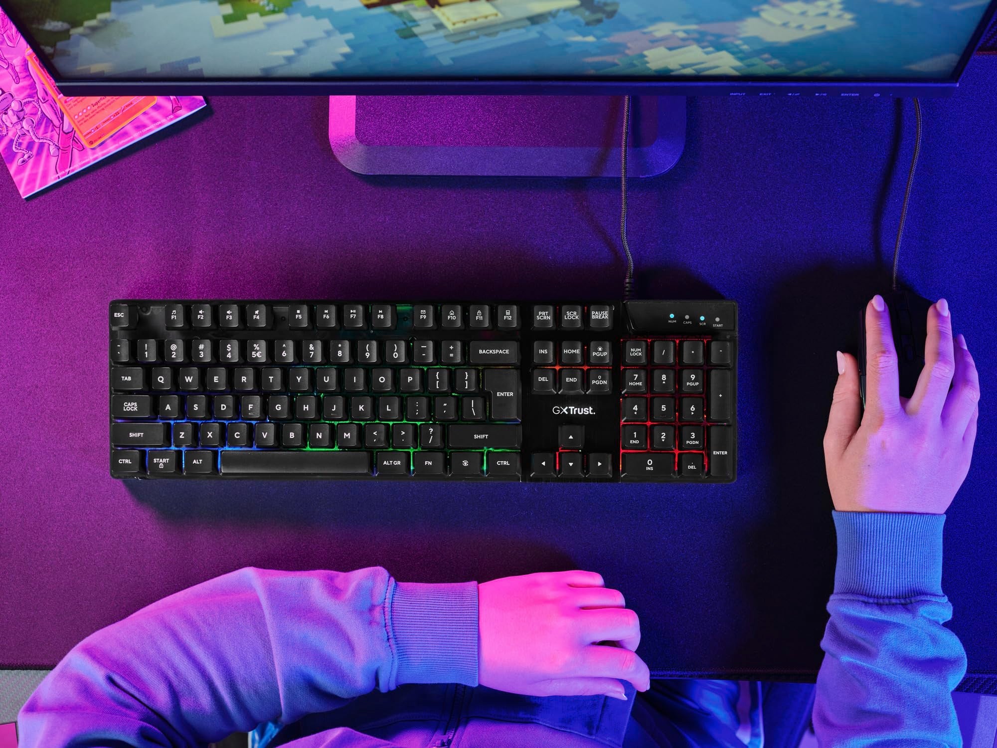GXTrust GXT 835 Azor Gaming Keyboard - Full Size UK QWERTY, 3 LED Modes, Anti-Ghosting 8