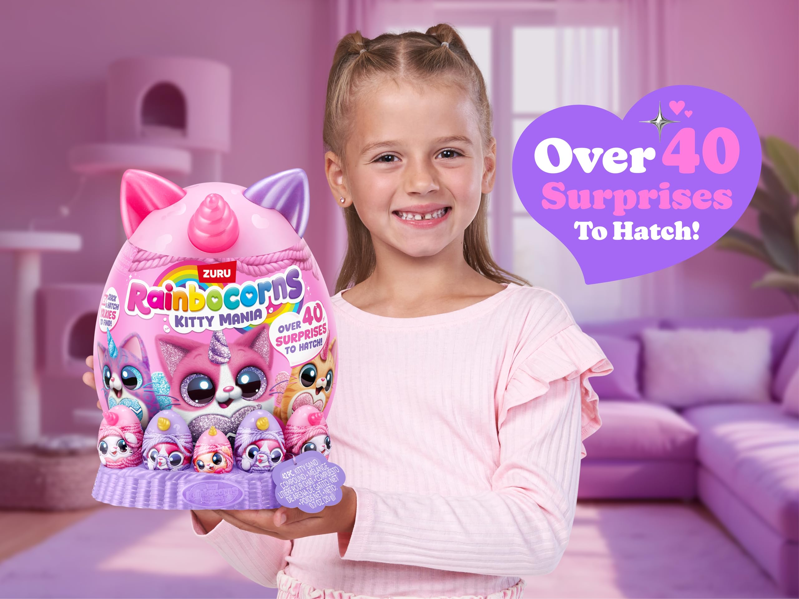 Rainbocorns Kitty Mania Plush Toy - Purrl Cat | 40+ Surprises | Ages 3+ 5