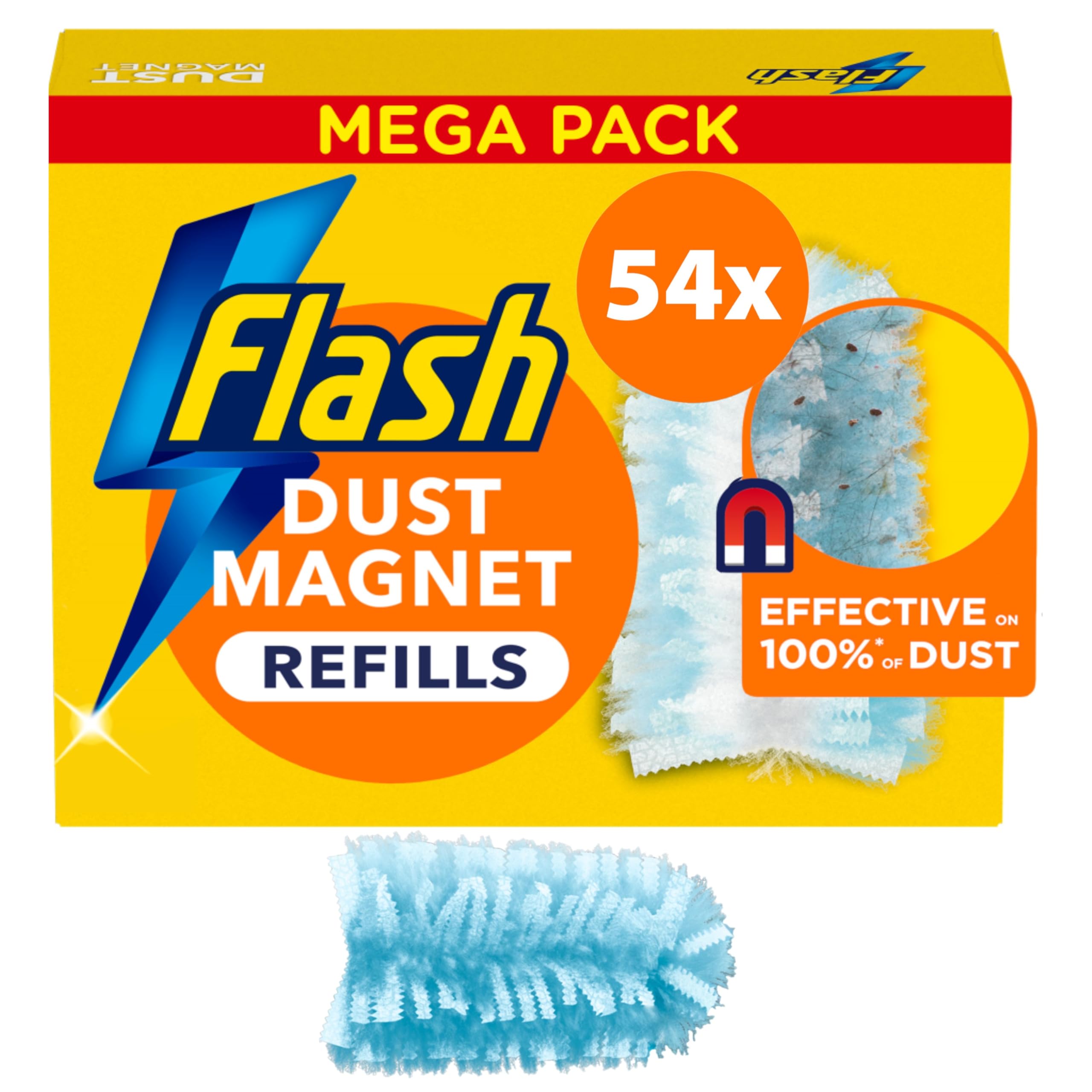 FLASH Duster Dust Magnet Refills - 54 Count (18x3) | Trap & Lock Technology | Pet Hair Removal