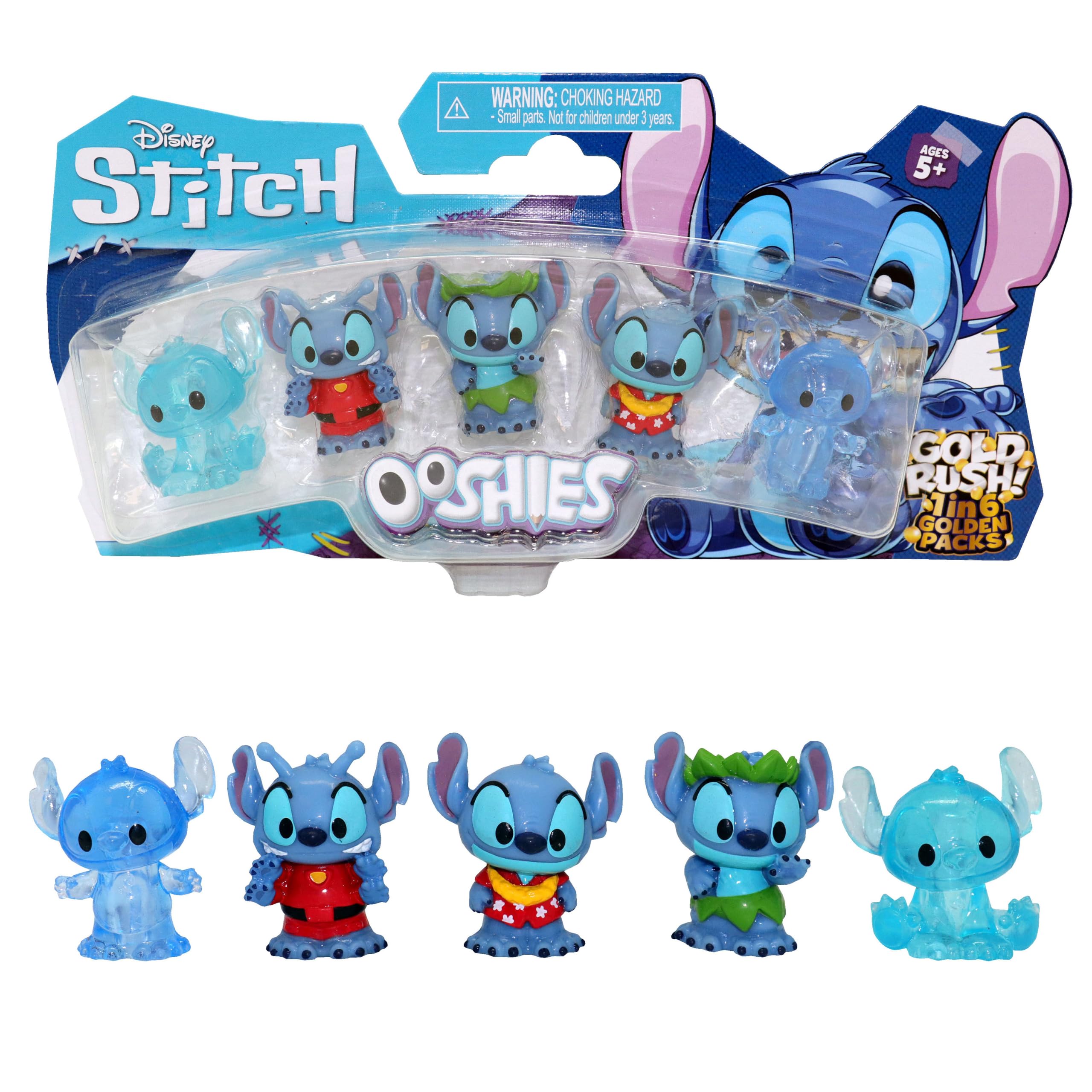 Ooshies Stitch Collectibles 5 Pack Pencil Toppers - Includes Rare Gold Pack Chance, Disney Character Figures, Ages 5+ 1