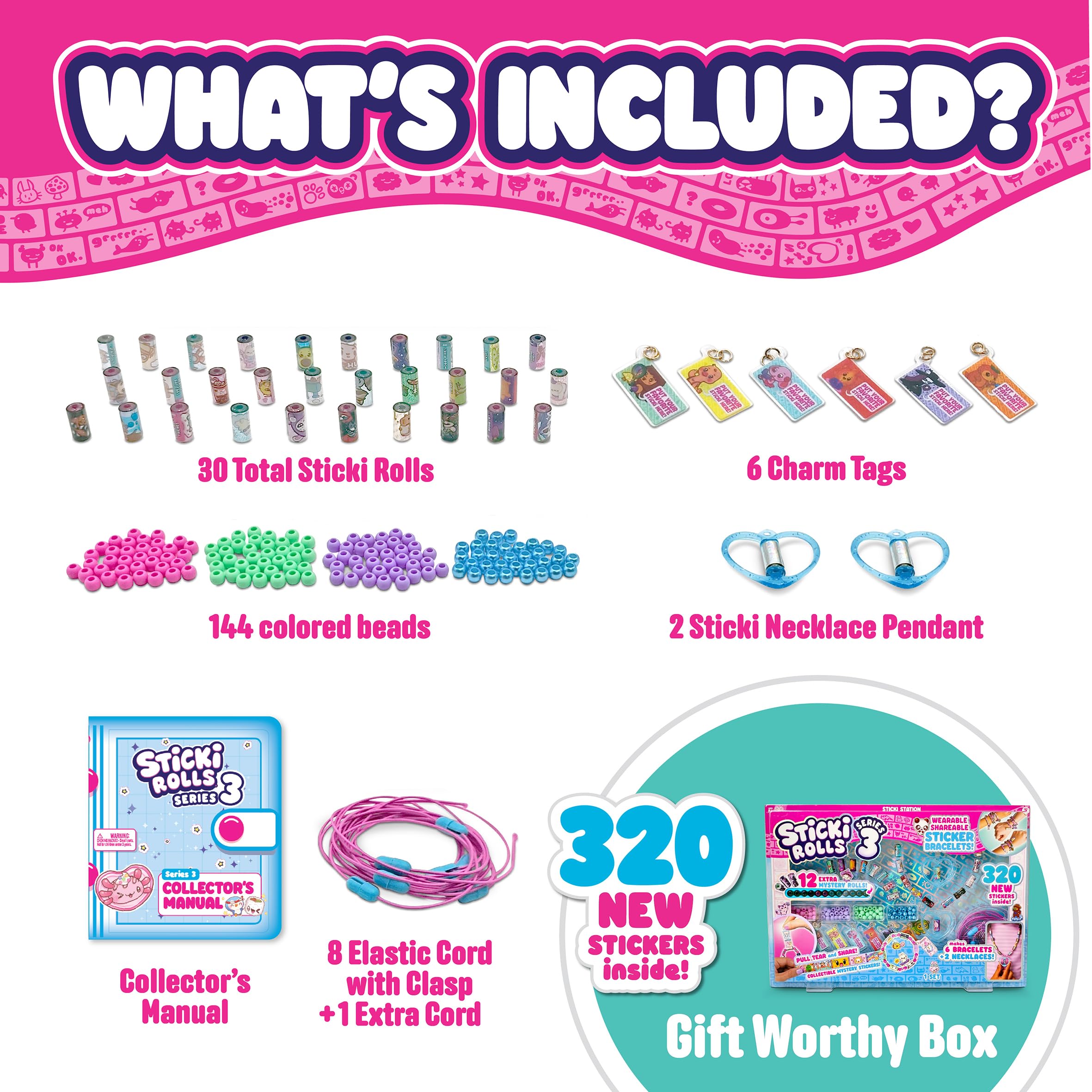 STICKI ROLLS Sticki Station S3 Jewelry Making Kit | 320 Stickers | 144 Beads | Create 6 Bracelets & 2 Necklaces 4