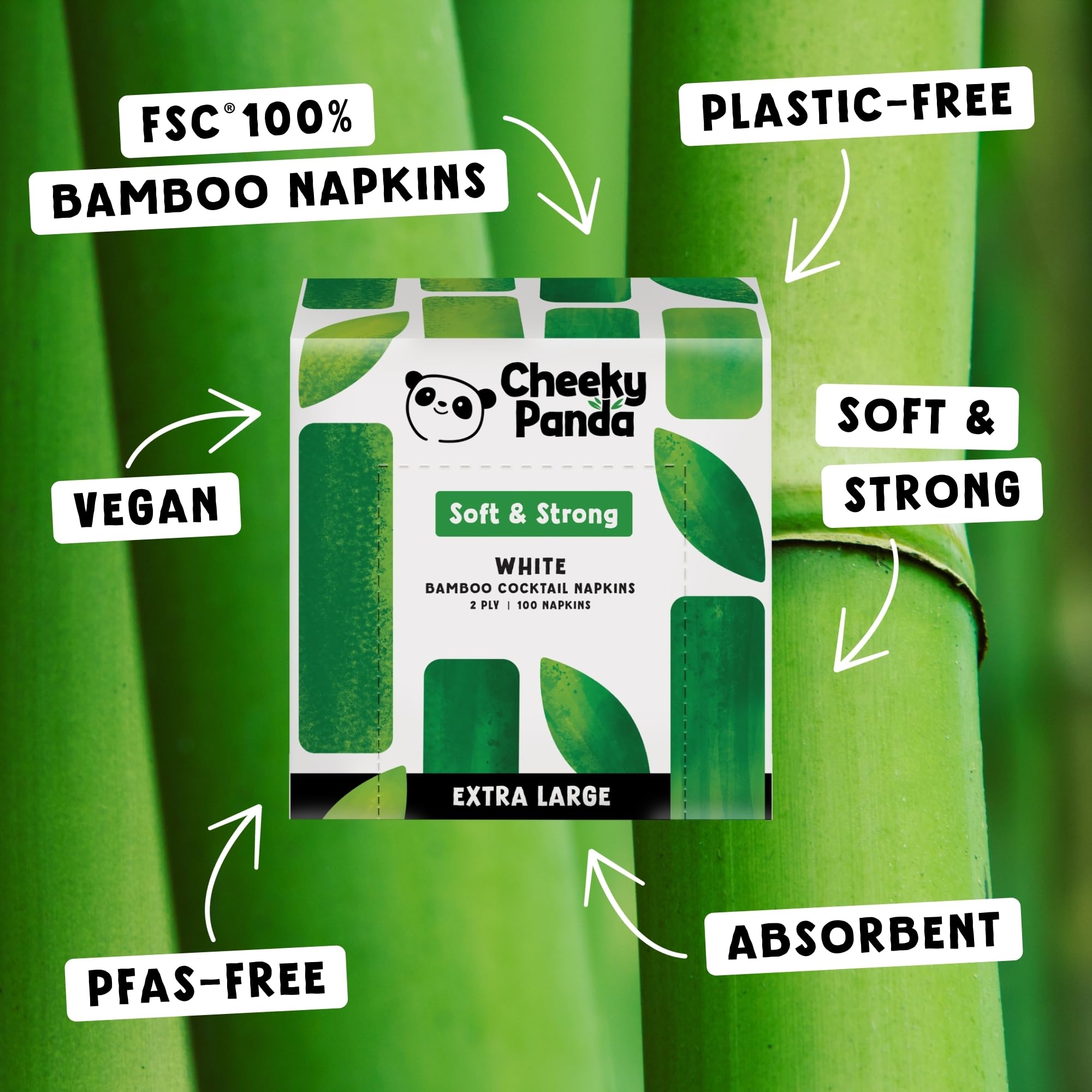 The Cheeky Panda Bamboo Large Paper Napkins - 2 Ply, 40x40cm | Pack of 100 White Napkins 3