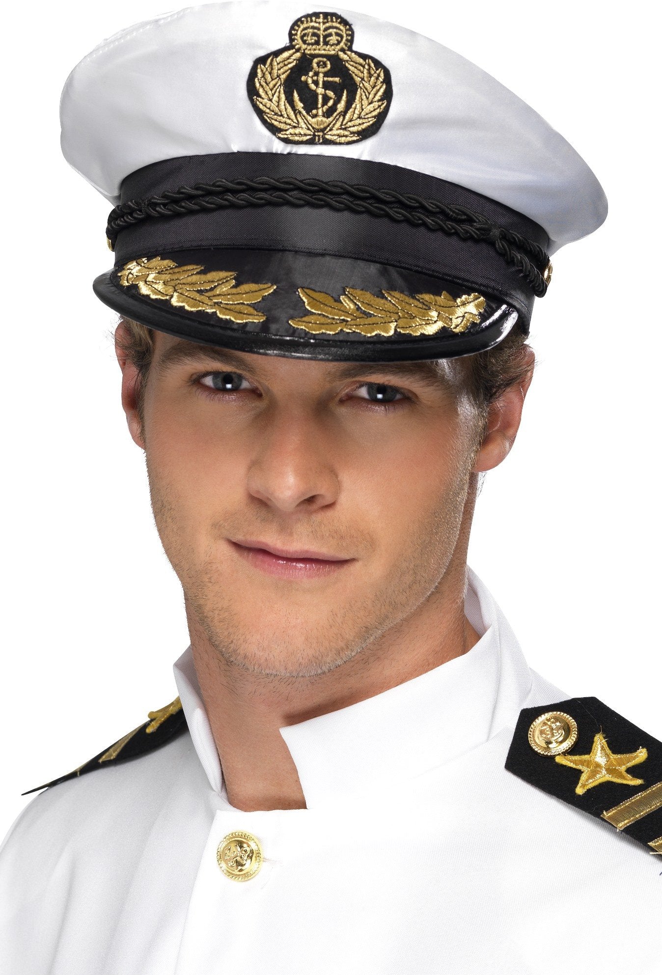 Smiffys Captain Cap - White with Golden Detail | One Size