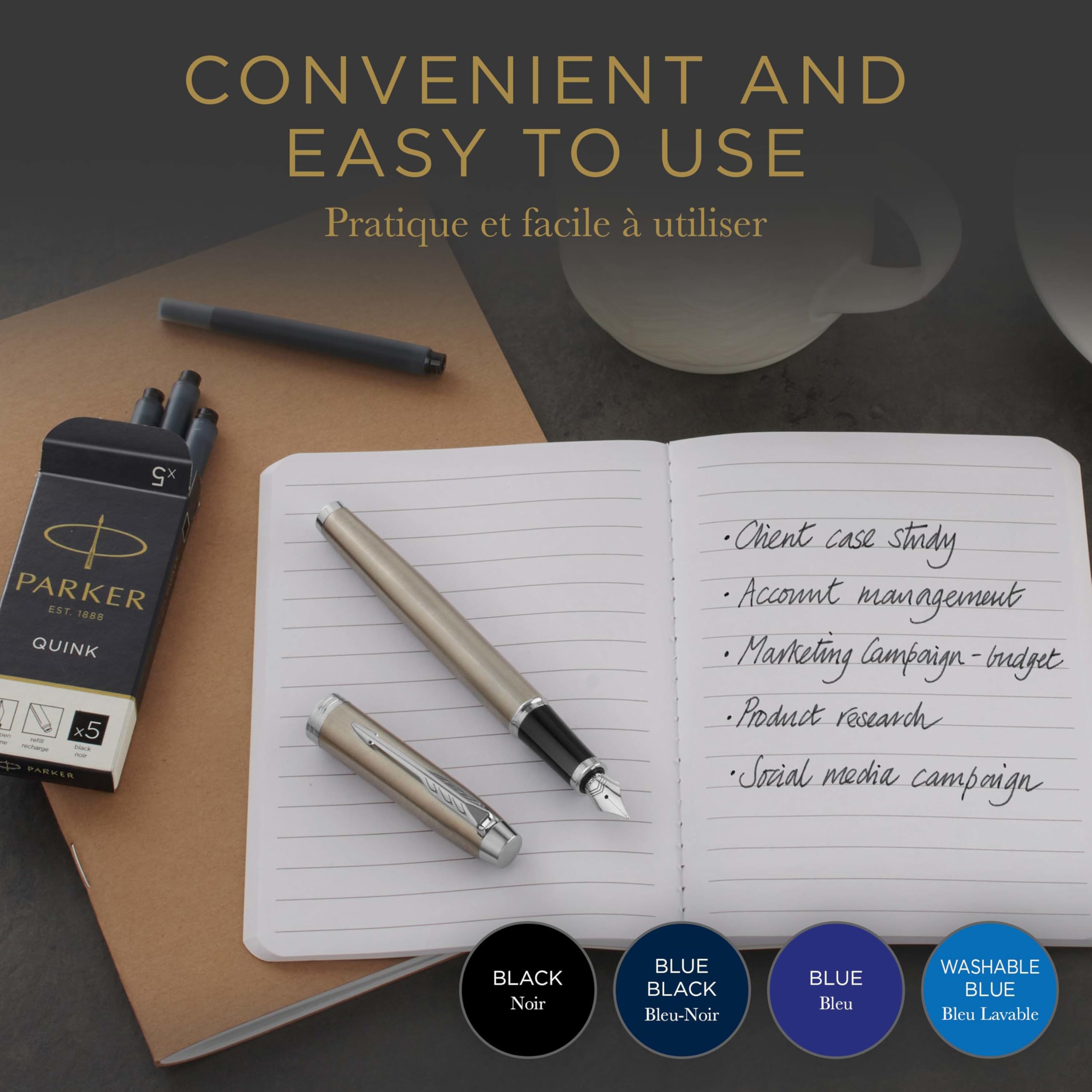 PARKER QUINK Long Fountain Pen Ink Refill Cartridges - Black Ink | 10 Count 4