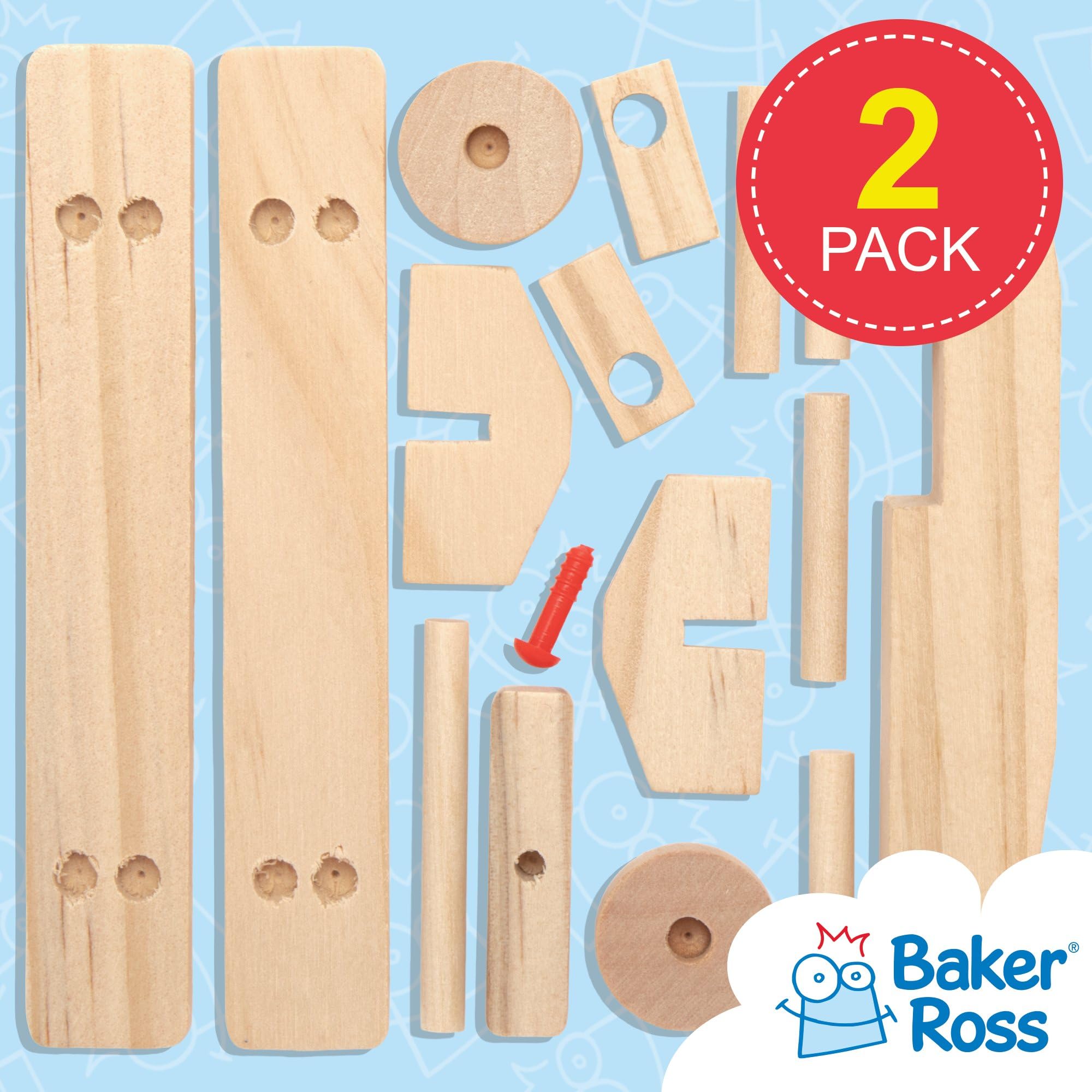 Baker Ross 3D Wooden Aeroplane Kits (Pack of 2) - Pre-cut Wood Craft for Kids Ages 5+