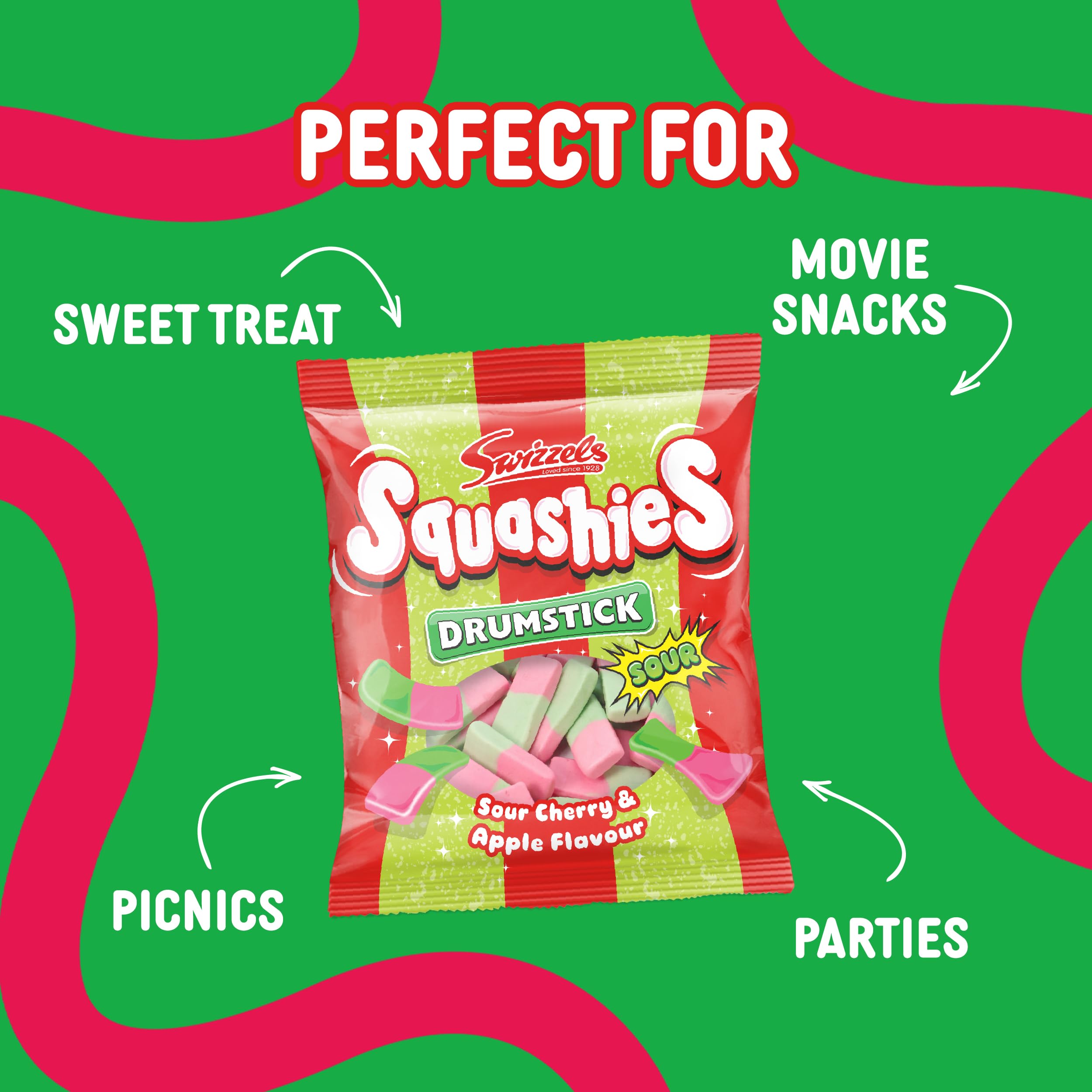 Swizzels Squashies Sweets - Sour Apple and Cherry Flavour Chewy Gummy Candy | 140g Bag 4