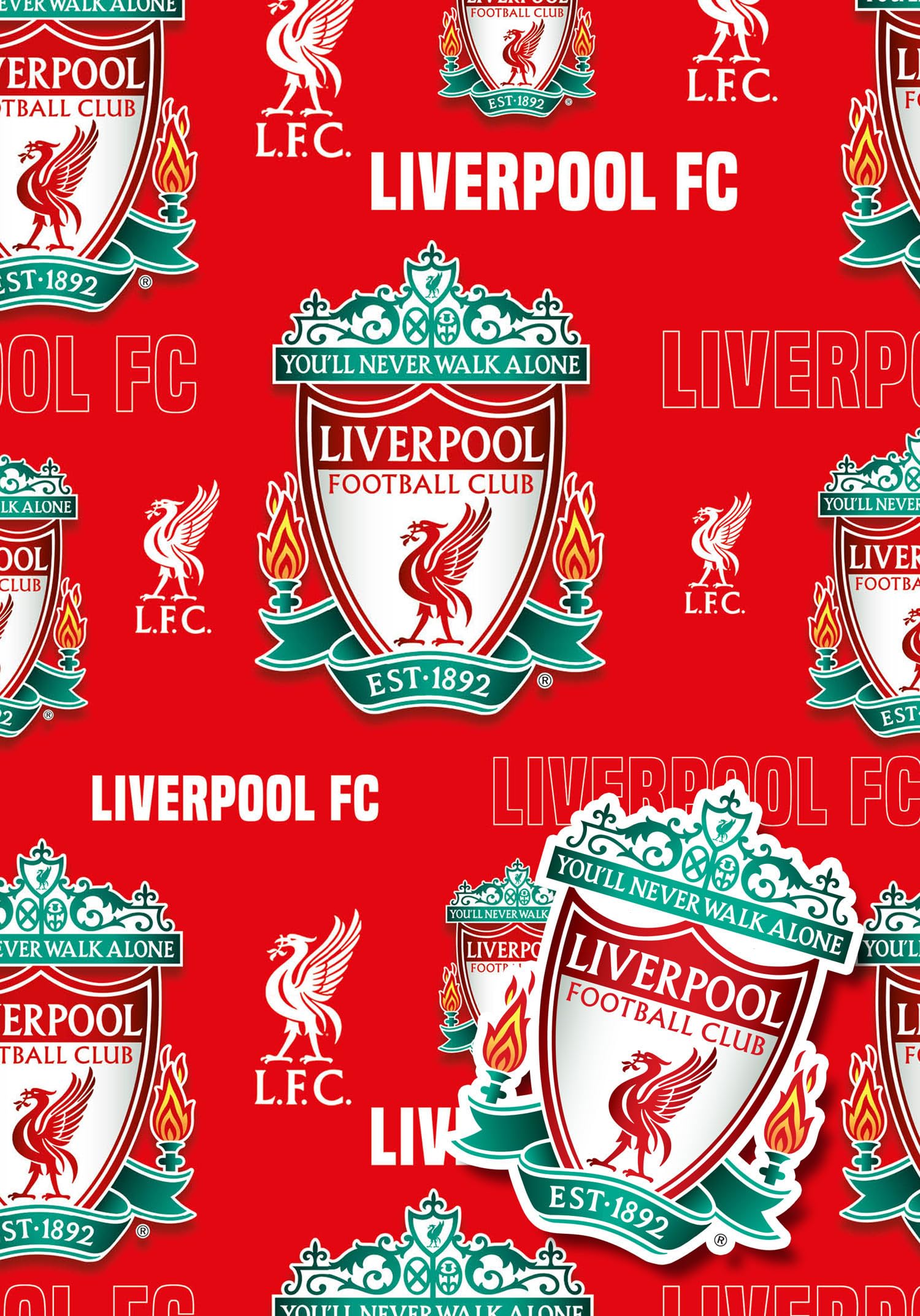Danilo Promotions LTD Liverpool FC Wrapping Paper - 2 Sheets & 2 Tags | Red/Yellow