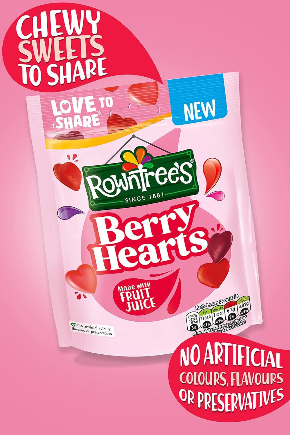 Nestlé Rowntree's Berry Hearts Fruchtige Kaubonbons, 115 g 3