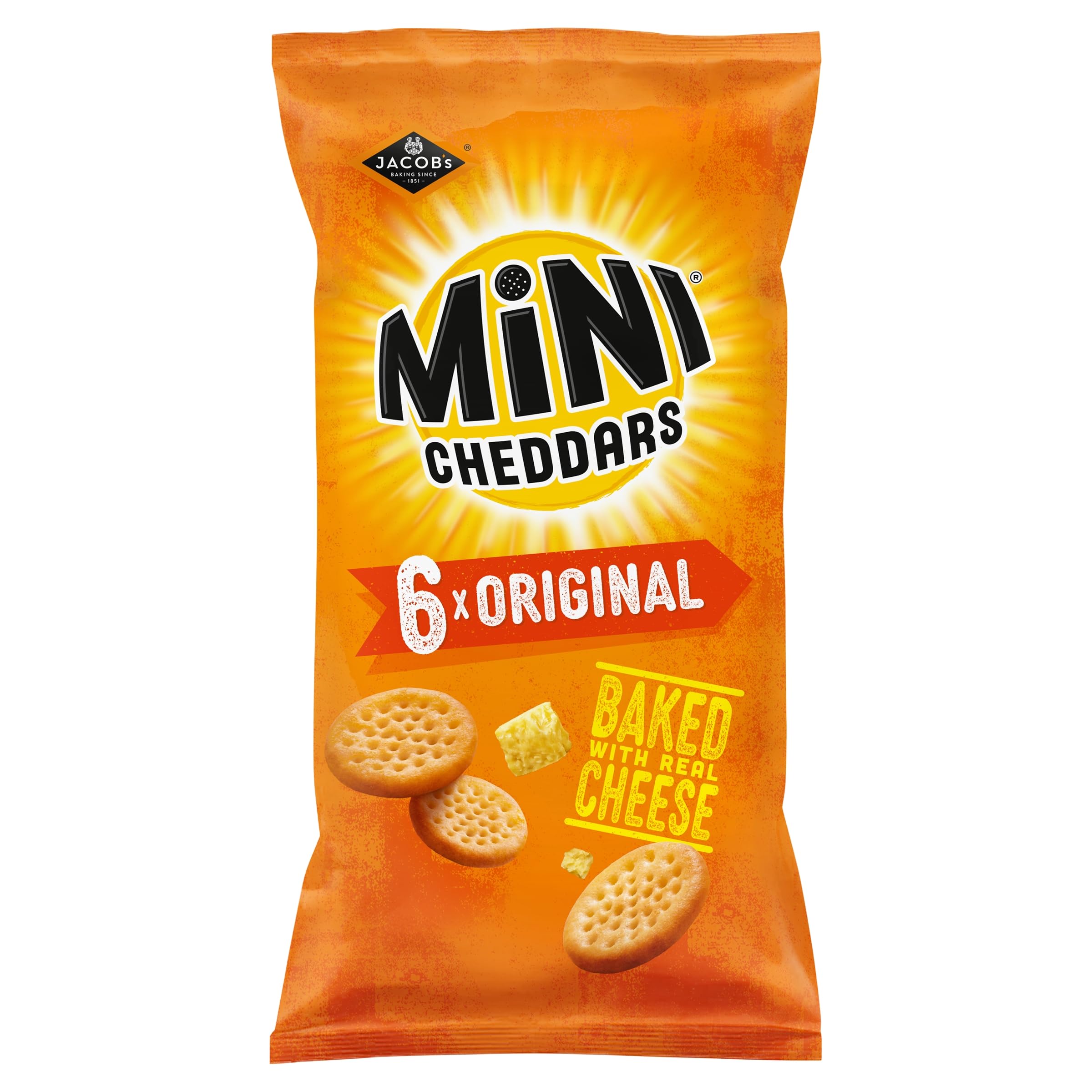 Jacob's Mini Cheddars Original Baked Snacks Multipack 6x23g (138g) - Echter Käse, keine künstlichen Aromen
