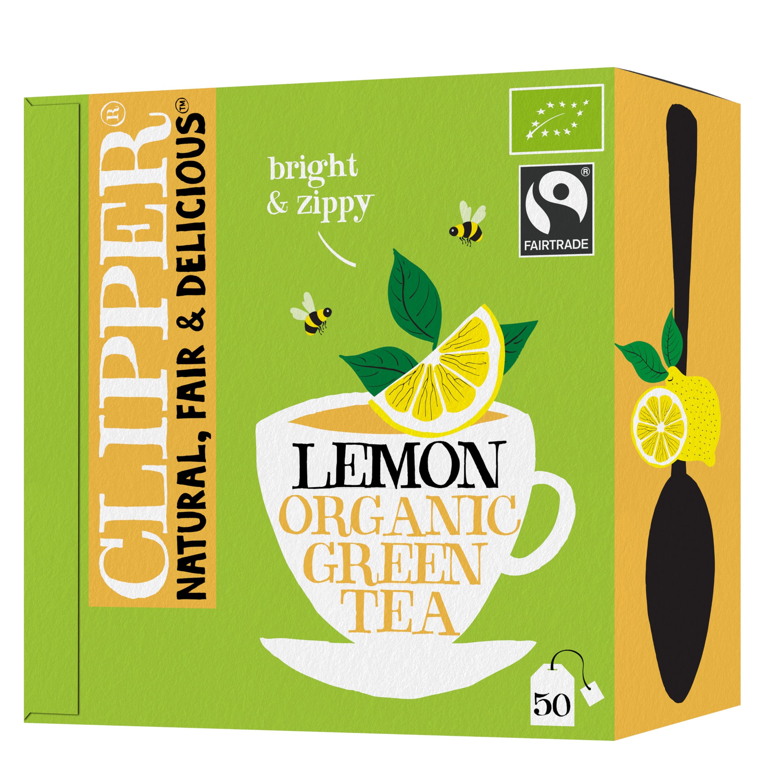 Clipper Natural, Fair & Delicious Organic Lemon Green Tea Teabags, 50 Count