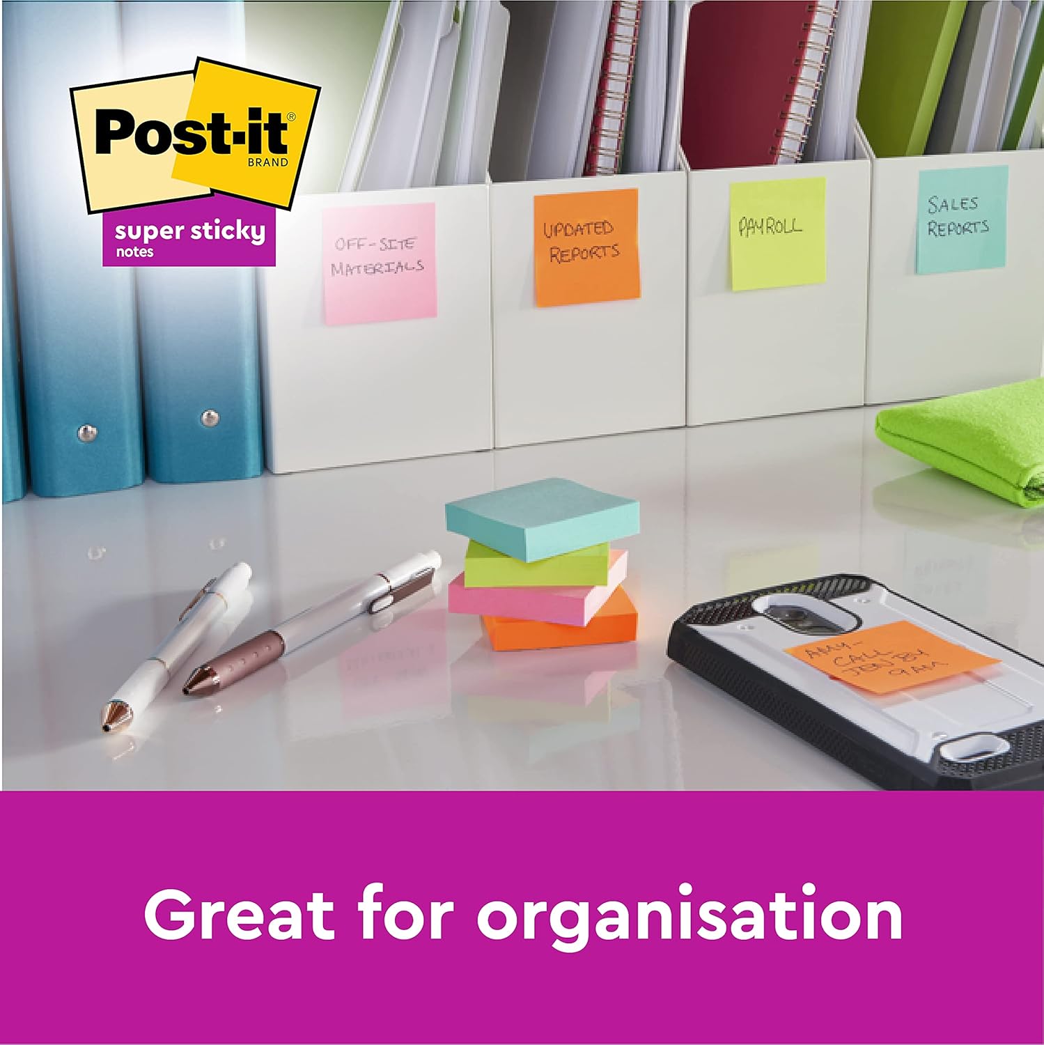 Post-it Notes, Super Sticky Notes Pad, Coloured Notes Rio Collection, Memo Note Pad for Notes Taking and To Do List, 6 Pads of 90 Sheets, Post it Note Large 76 x 127 mm 6