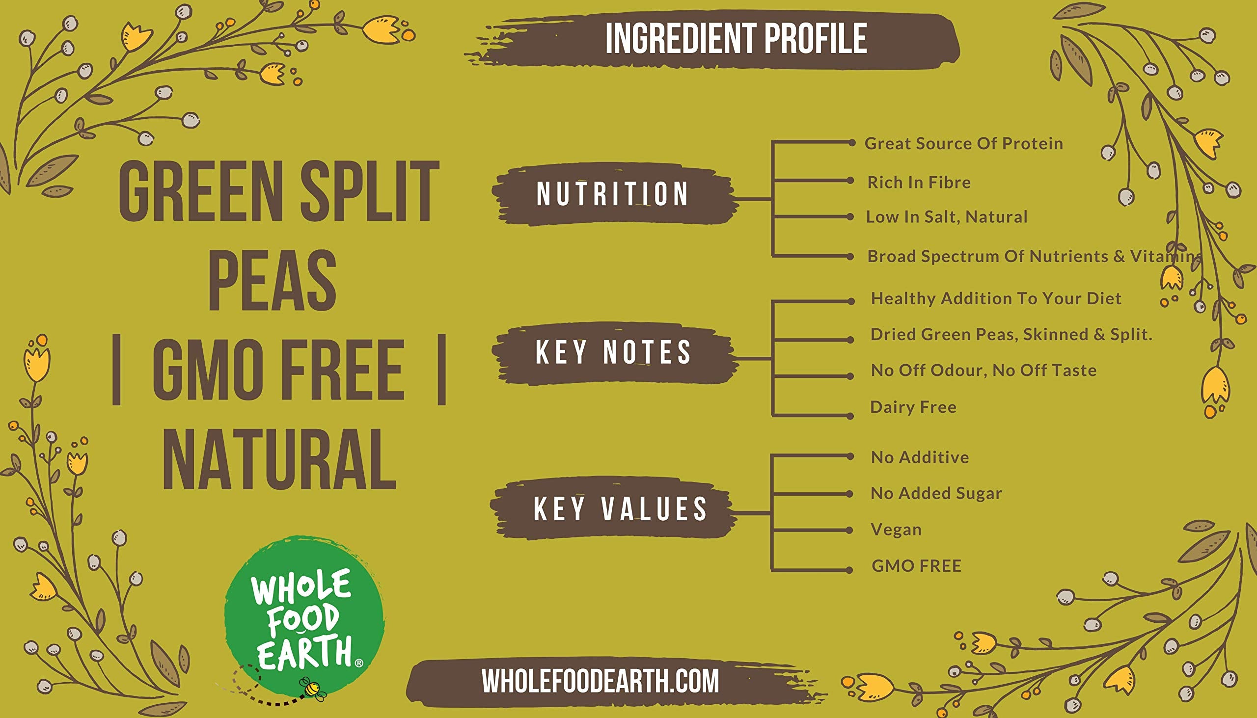 Wholefood Earth Green Split Peas - 500g | High Fibre | High Protein | GMO Free 4