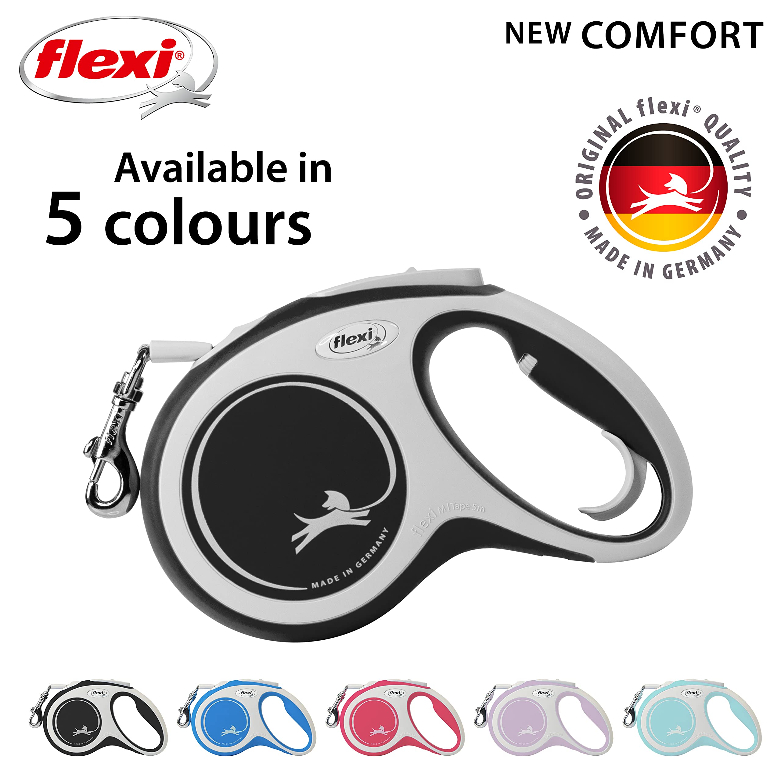 flexi New Comfort Tape Retractable Dog Lead - 5m | Up to 25kg | Black 4