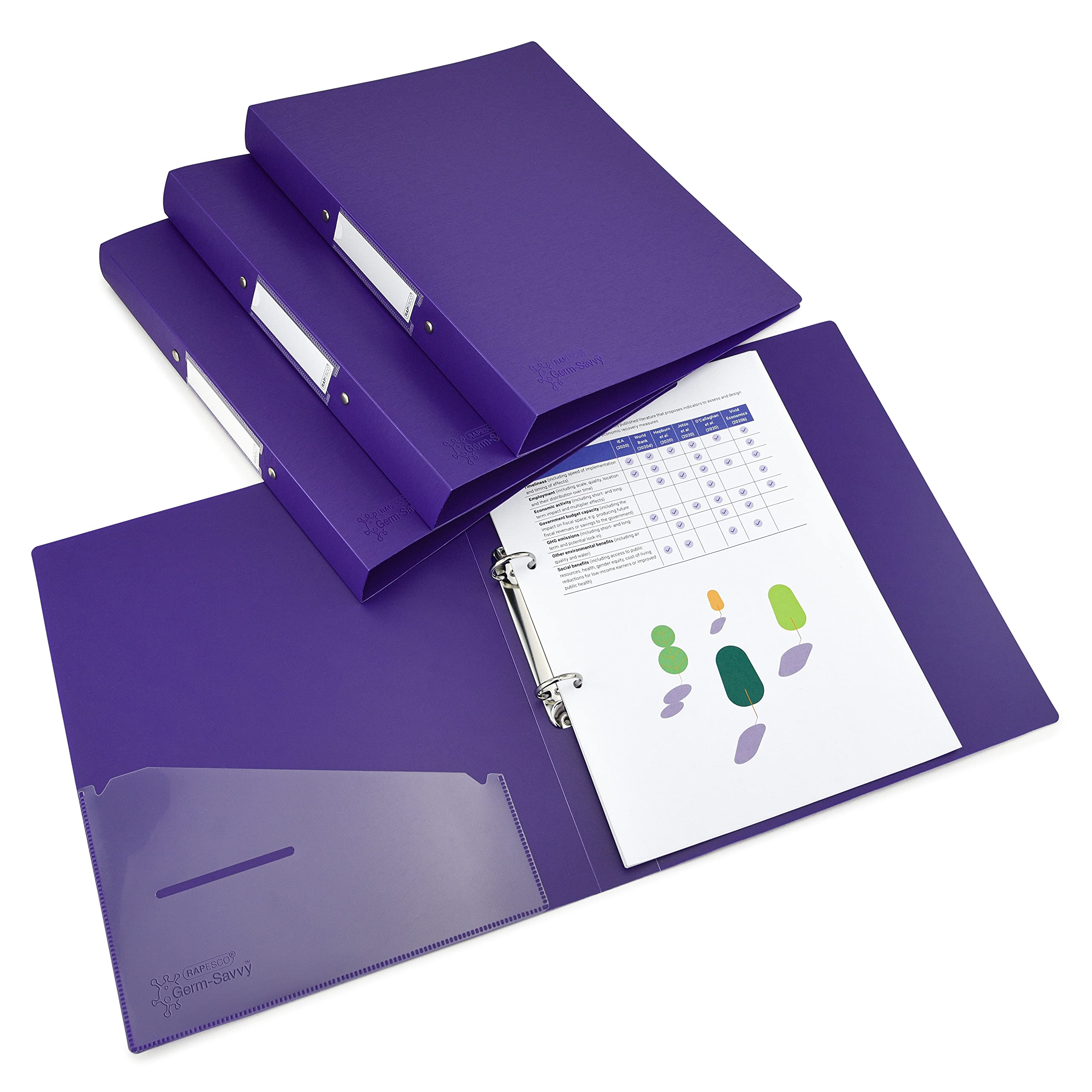 Rapesco 1663 O-Ring Binder - 4 Pack A4, 35mm Spine, 230 Sheet Capacity, Purple 1