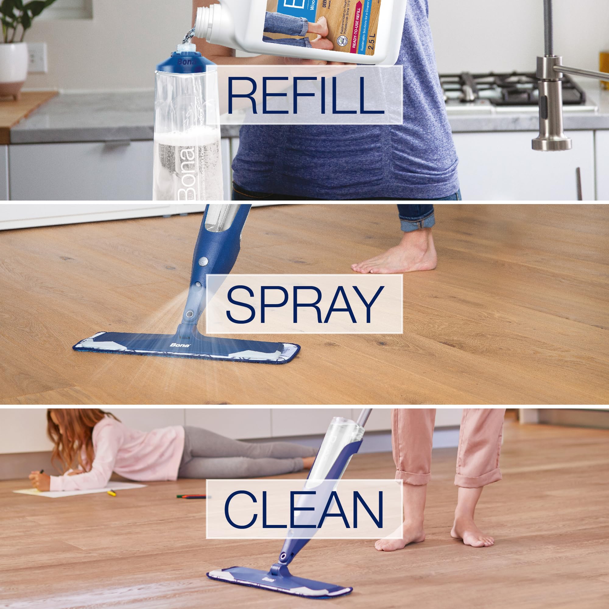 Bona OxyPower Wood Floor Deep Cleaner Cartridge for Spray Mops | 850ml | Streak Free 3