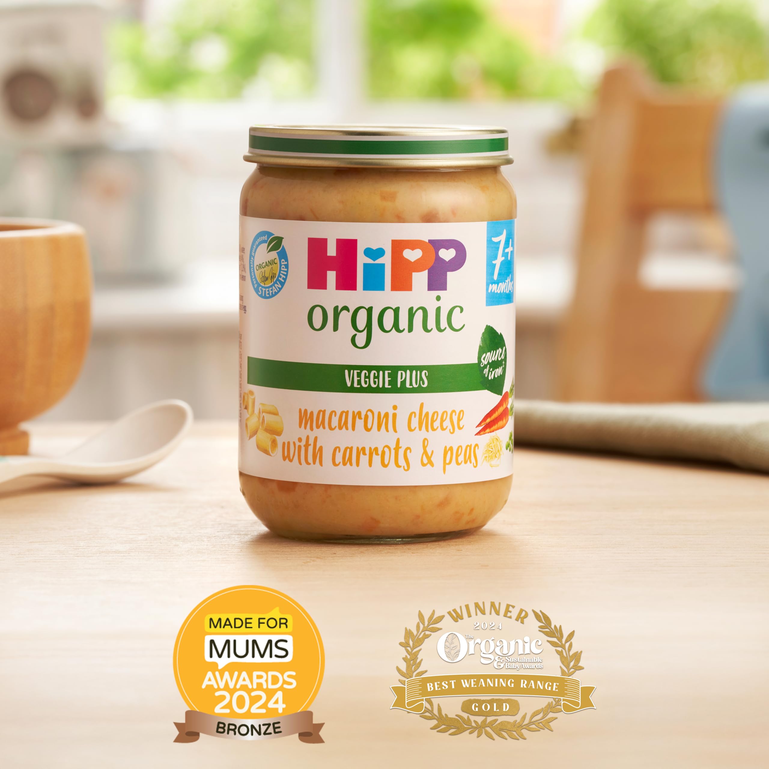HiPP Organic Macaroni Cheese with Carrots & Peas Baby Food Jar | 6 x 190g | 7+ Months